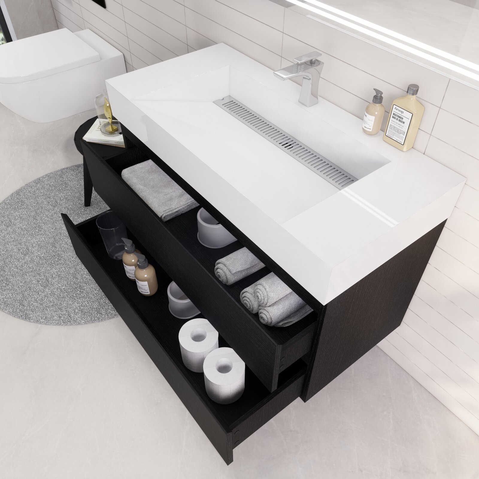 【Home Improvement】Newbold 42'' Wall-Mounted Single Bathroom Vanity Set