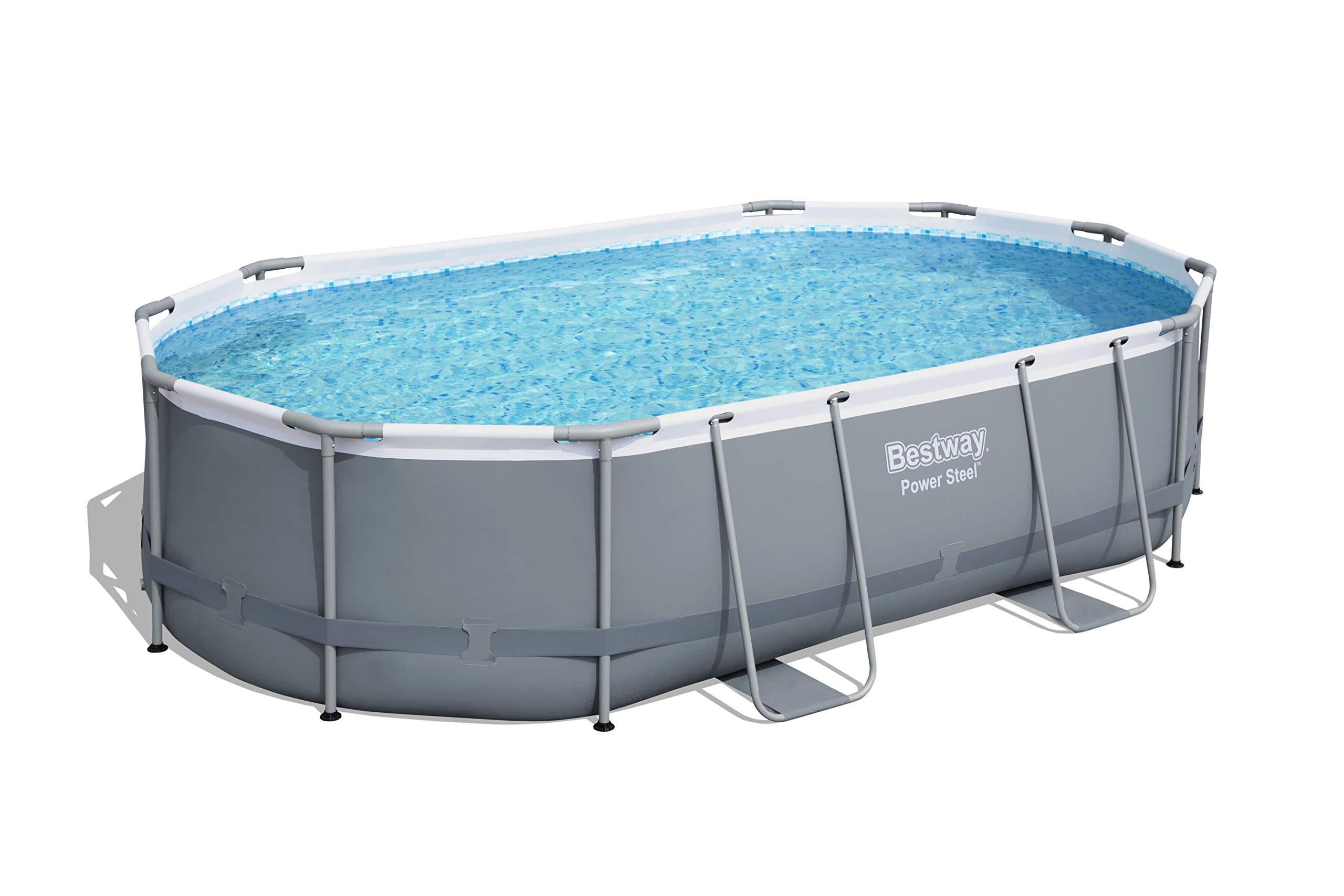 【Sports&Outdoors】Power Steel Above Ground Pool, Garden Swimmin Pool Set, Grey, 16 ft