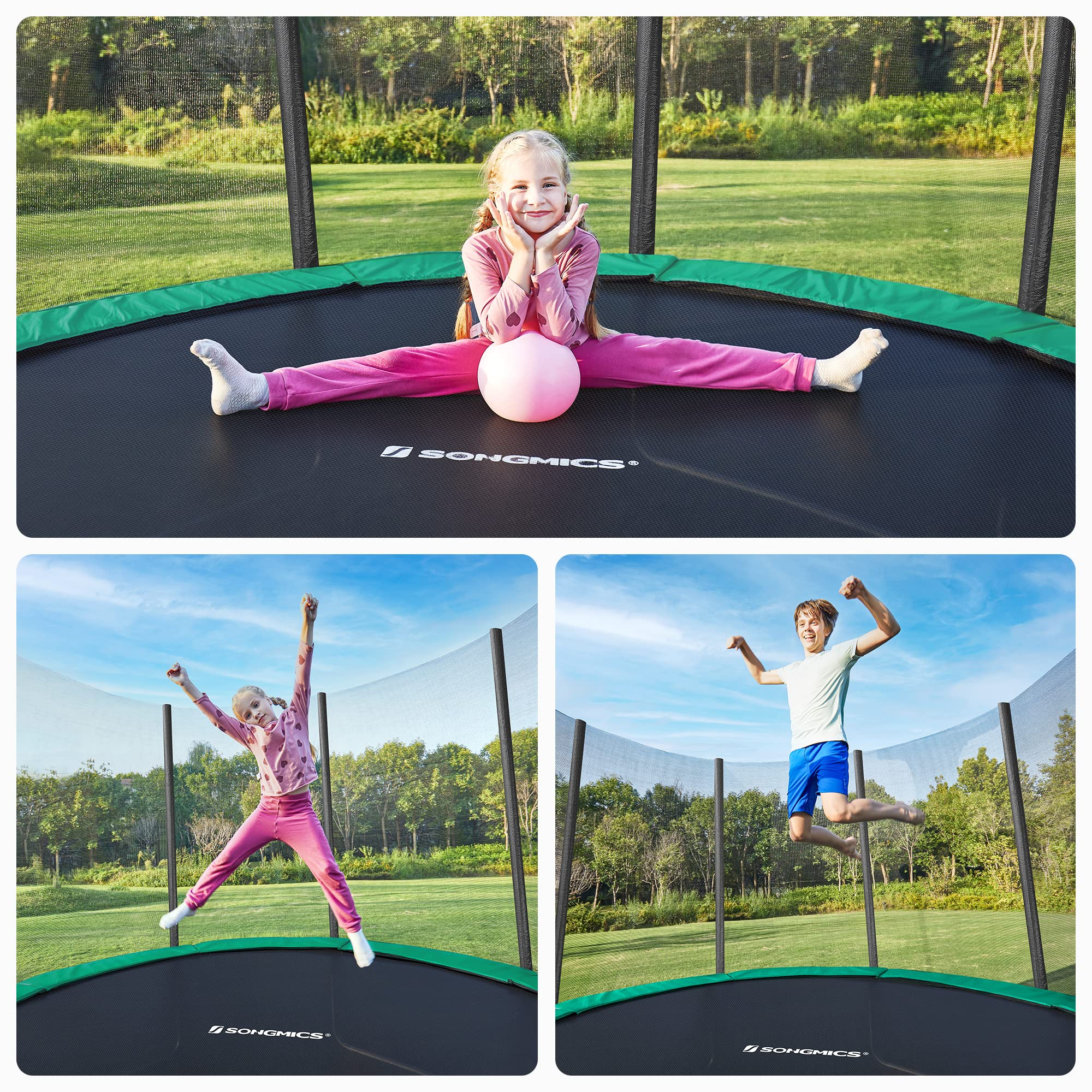 【Sports&Outdoors】Trampoline, 12 ft Round Trampoline for the Garden with Ladder, Safety Net Enclosure