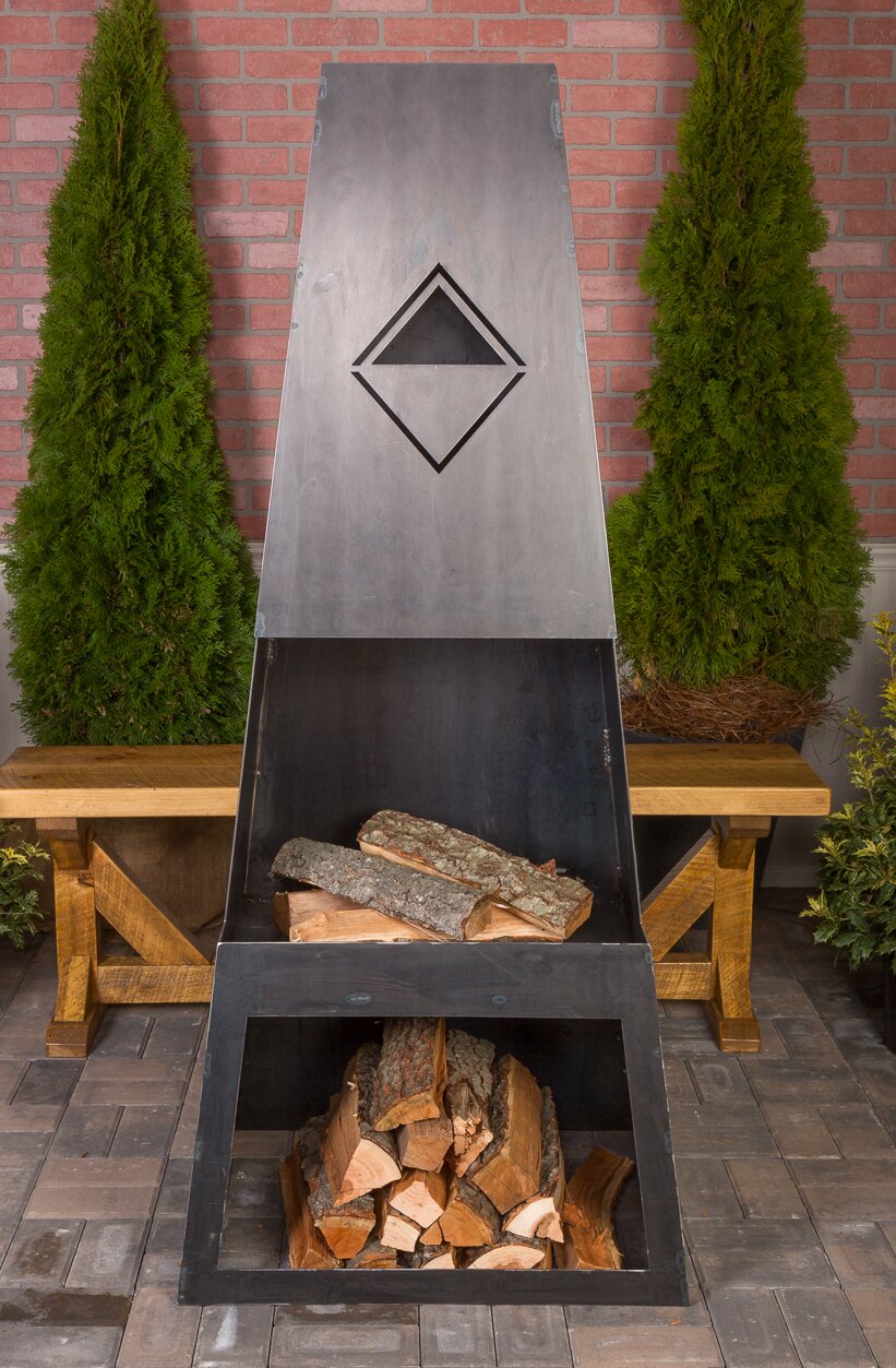 【Sports&Outdoors】Dillonvale 66'' H Steel Wood Burning Outdoor Fireplace