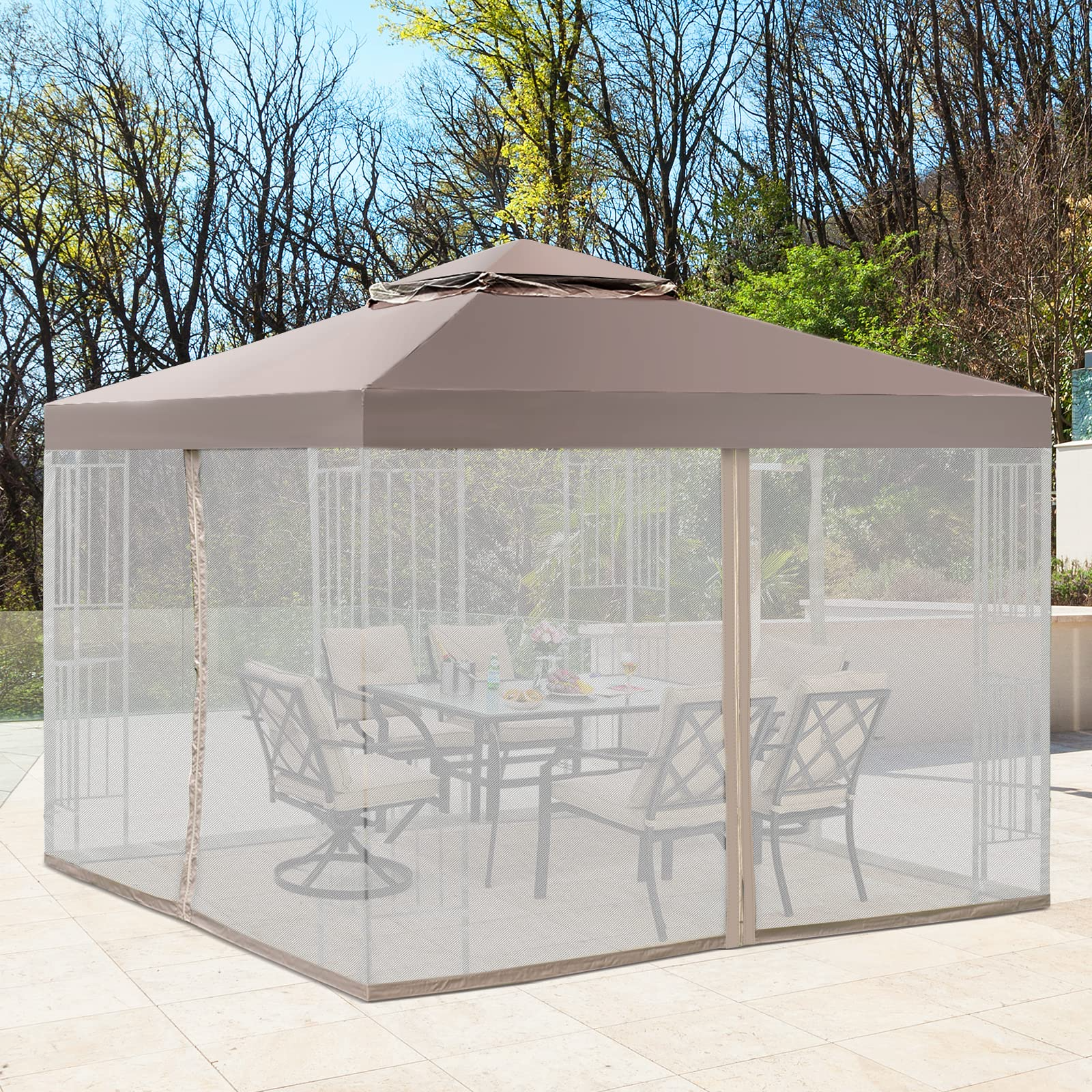 【Gazebo】10x10 Feet Patio Gazebo, Outdoor Gazebo Canopy Shelter w/ Netting
