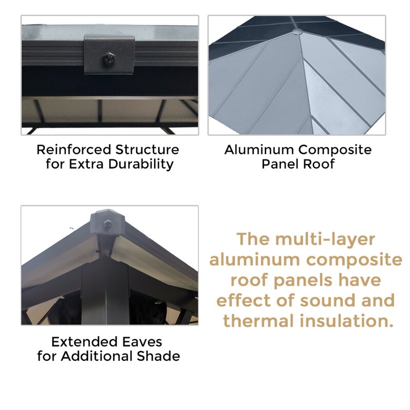 【Gazebo】10x10 ft Hardtop Gazebo, Outdoor Canopy Gazebo with Netting & Shaded Curtains for Patio