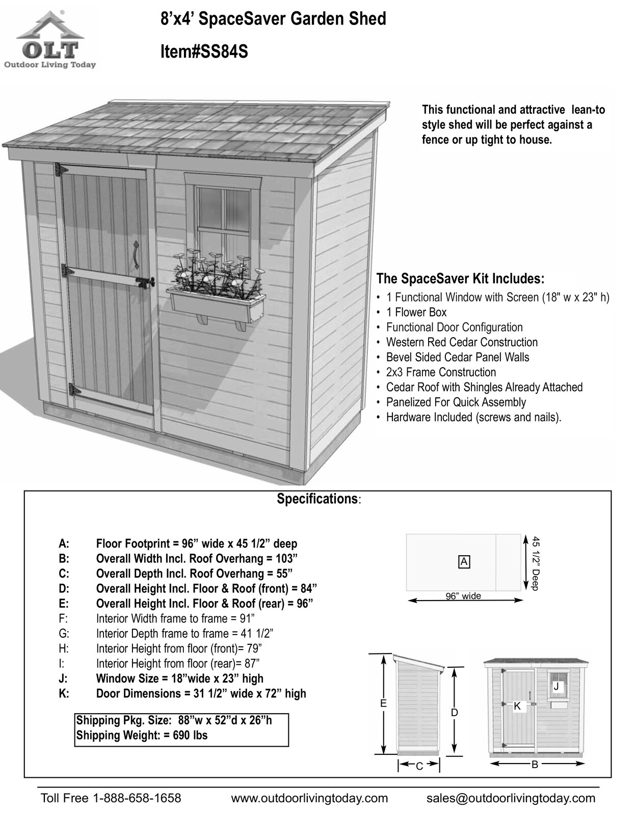 【Storage Shed】8x4 ft Single Door Cedar Wood Storage Shed
