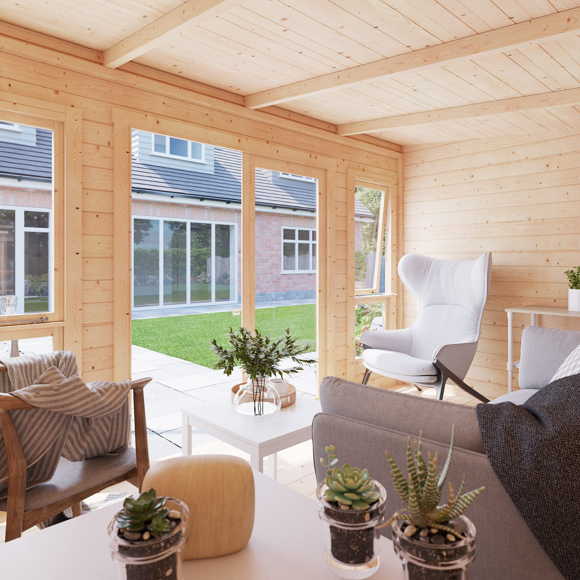 【Home&Garden】12x8 Log Cabin Summerhouse Garden Office Studio Modern Pent Carmen Outdoor Room