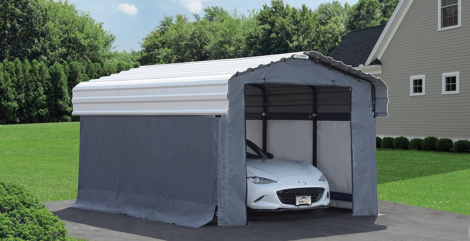 【Home&Garden】10' x 15' x 7' 29-Gauge Carport with Galvanized Steel Roof Panels & Enclosure Kit, Charcoal