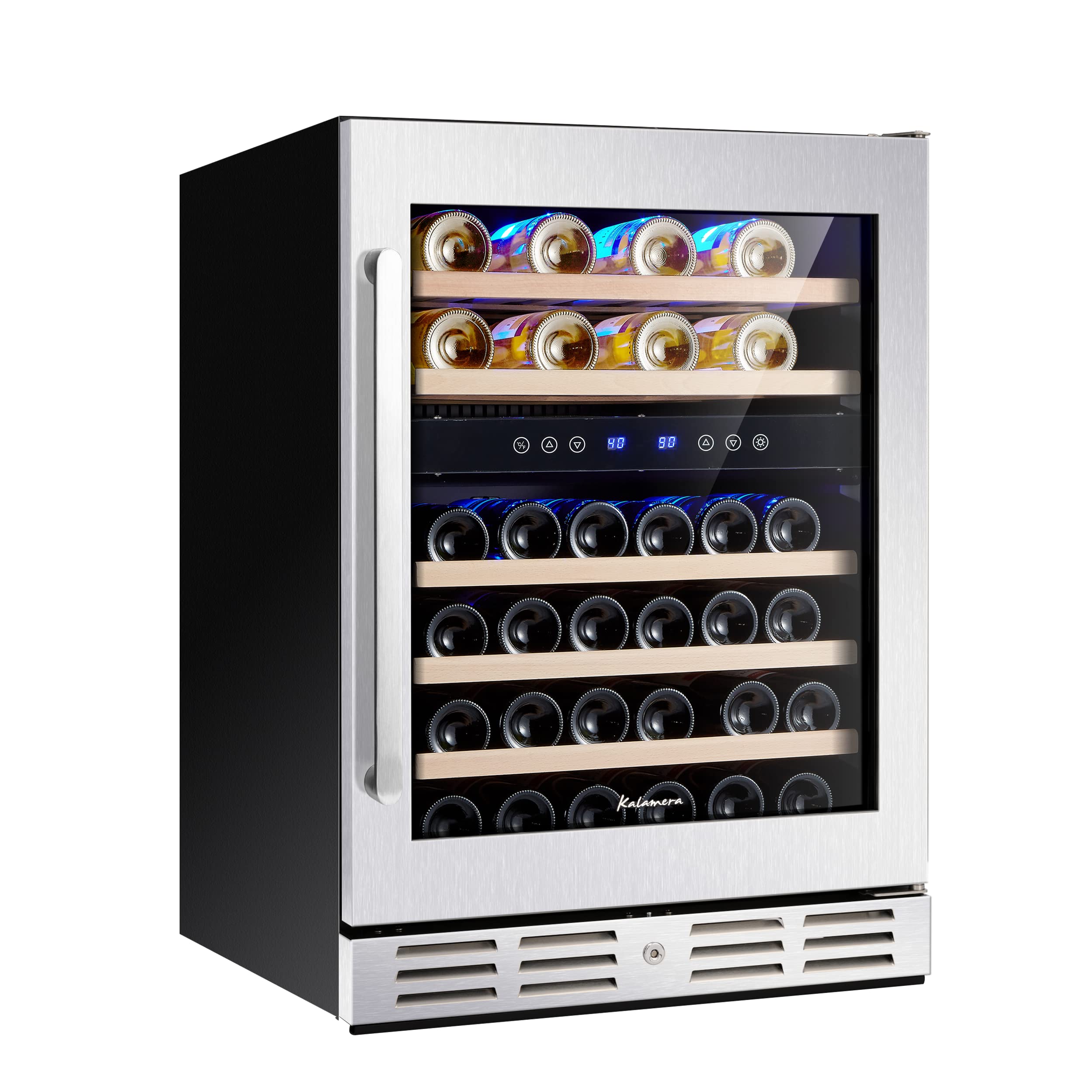 【Appliances】Kalamera 24'' Wine Cooler Refrigerator 46 Bottle Dual Zone Built-in or Freestanding Fridge