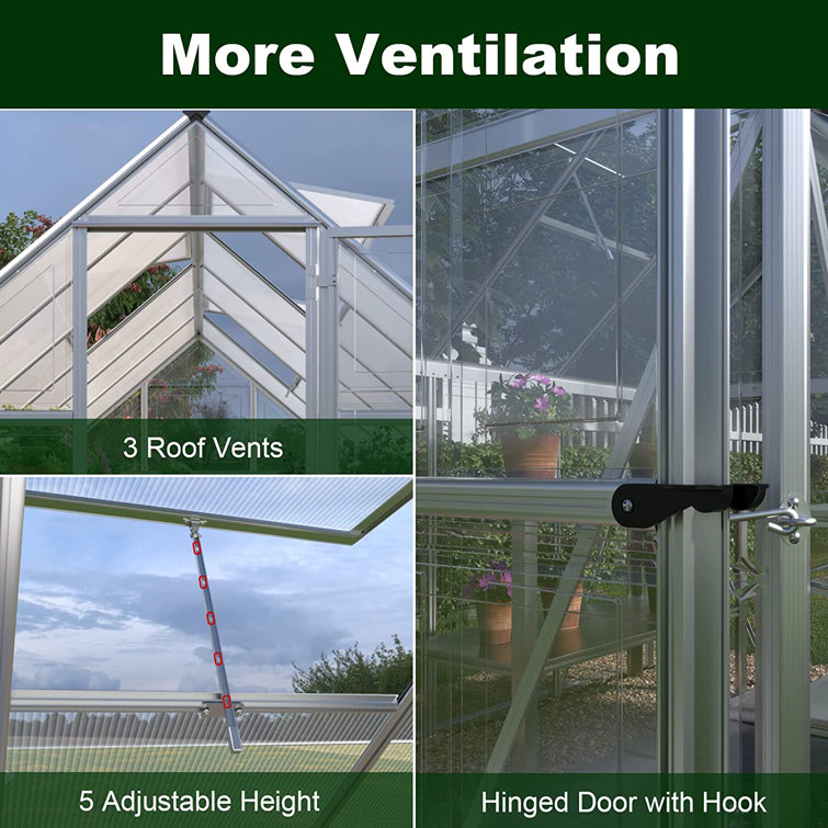 【Home & Garden】6x12 FT Hybrid Polycarbonate Greenhouse with 3 Vent Window Lockable Hinged Door