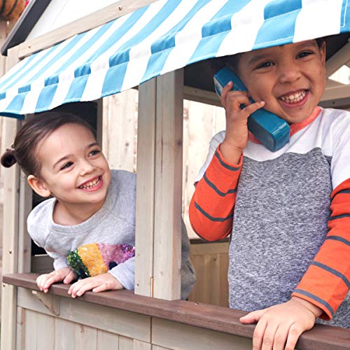 【Baby&Kids】Wooden Outdoor Playhouse, Ringing Doorbell, Mailbox and Awning, Gift for Ages 3-10