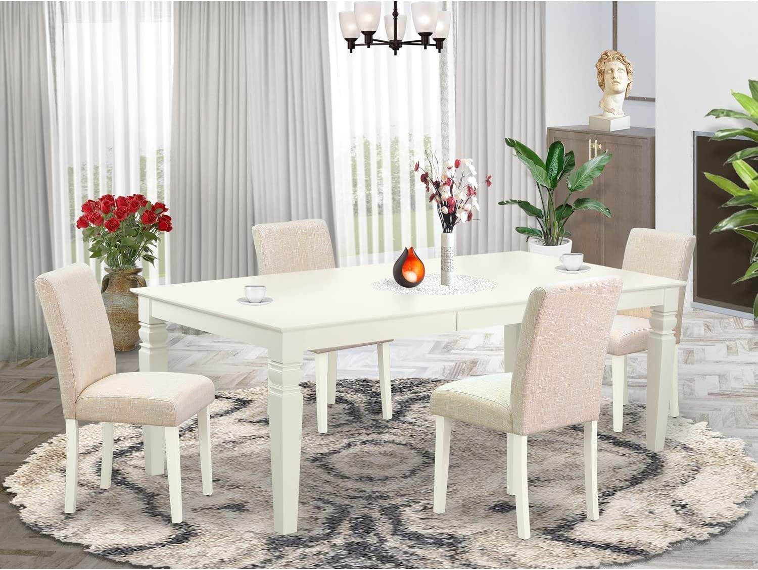 【Furniture】5Pc Rectangular 66/84 Inch Table with 18