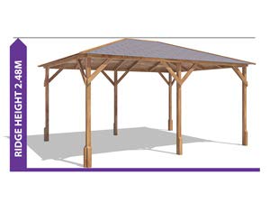 【Gazebo】Garden Bar Gazebo Heavy Duty Pressure Treated Shelter with Roof Shingles, Log Bar & 2 Side Panels