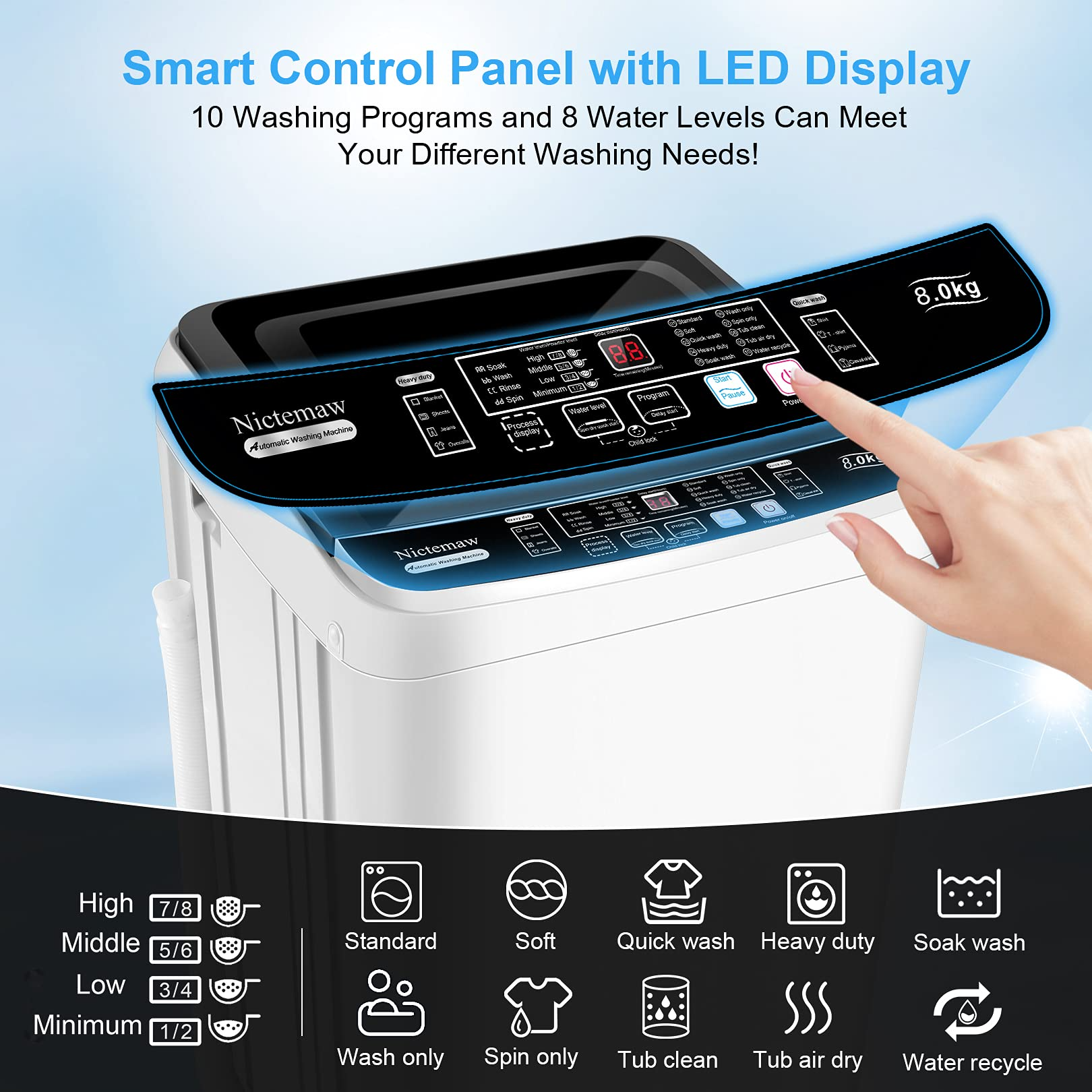 【Appliances】Portable Washer Nictemaw 17.8Lbs Capacity Full-Automatic Washer Machine 1.9 Cu.ft