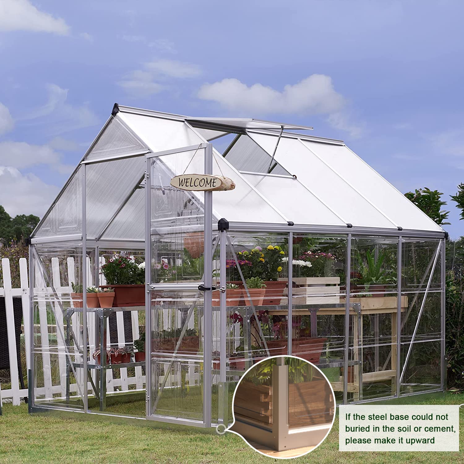 【Home&Garden】6x8 FT Hybrid Polycarbonate Greenhouse 2 Vent Window with Lockable Hinged Door