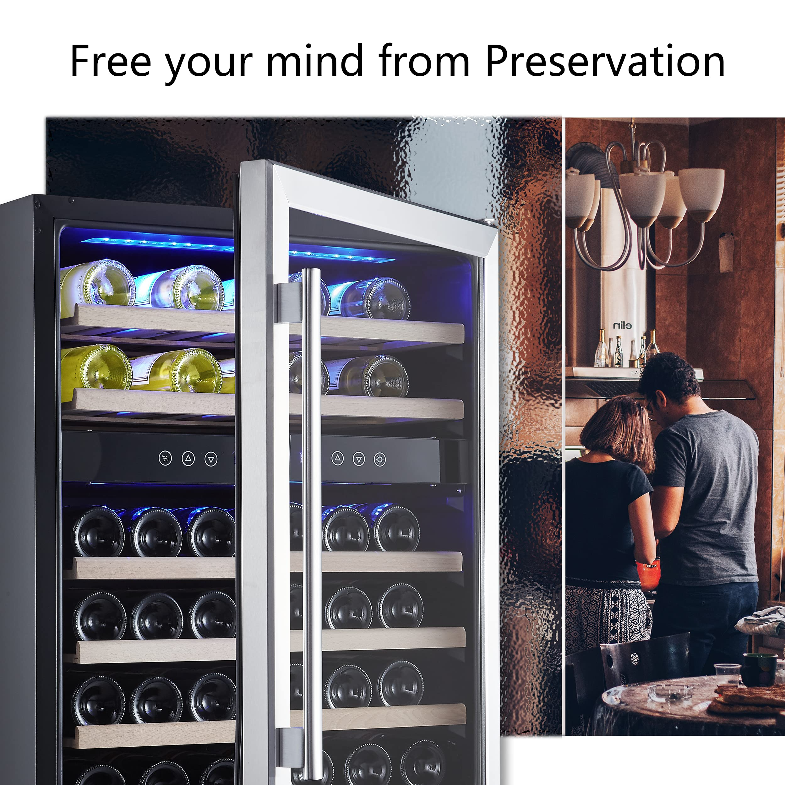 【Appliances】Kalamera 24'' Wine Cooler Refrigerator 46 Bottle Dual Zone Built-in or Freestanding Fridge