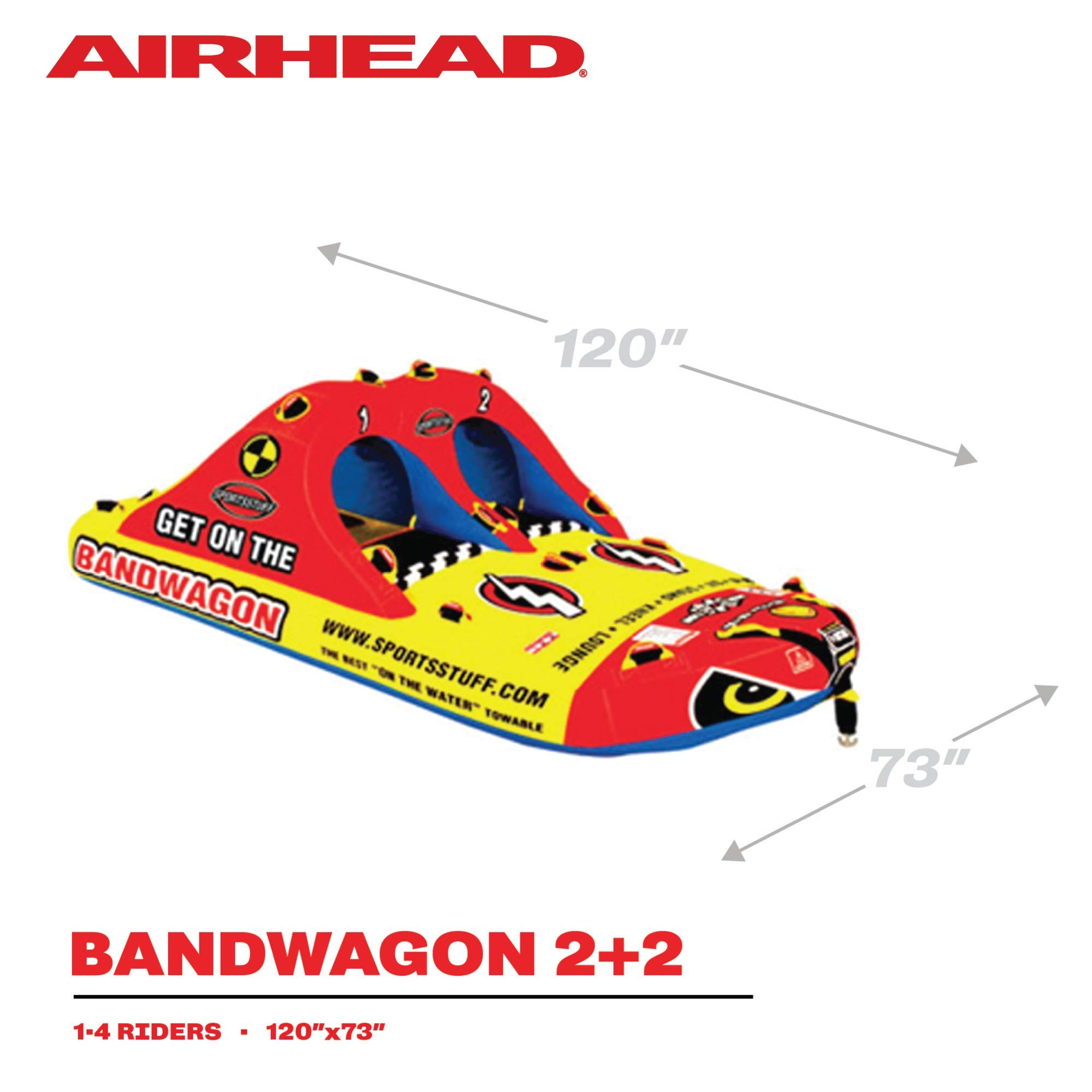 【Sports&Outdoors】1-4 Rider Towable Tube for Boating, Dimensions = inflated (118x70 in) deflated (124x76 in)