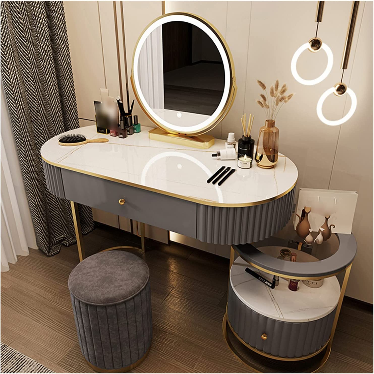 【Furniture】Cosmetic Dressing Table with Mirror, Bedroom Dressing Table Stool Cover, Dressing Table Set