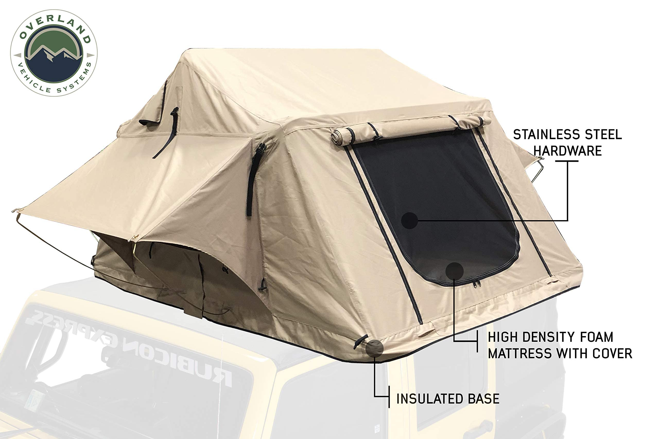 【Sports&Outdoors】3 Person Roof Top Tent with Rain Fly Tan Base & Green Rainfly