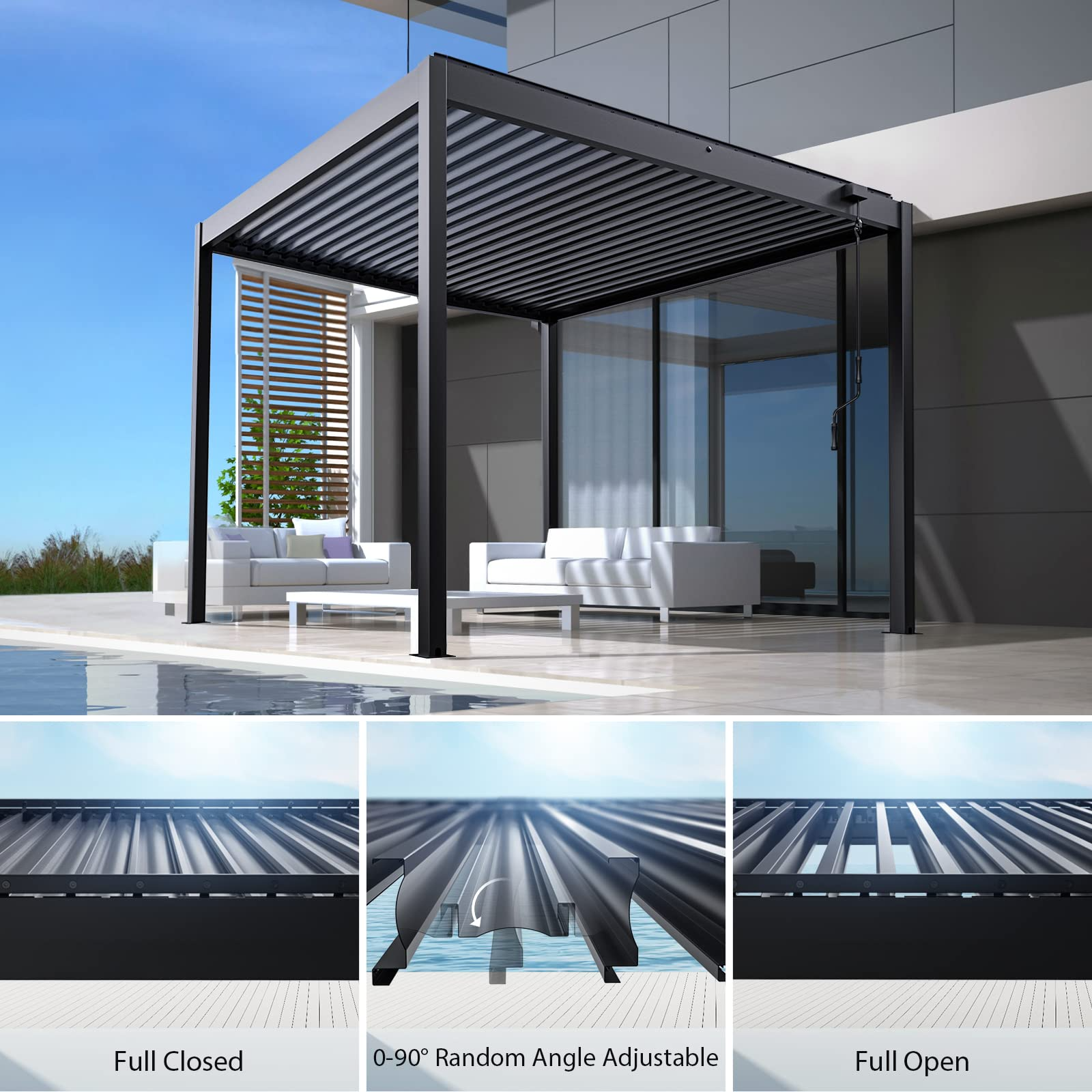 【Home&Garden】10'x10' NO Corrosion Louvered Pergola, High Strength Gazebo for Yard