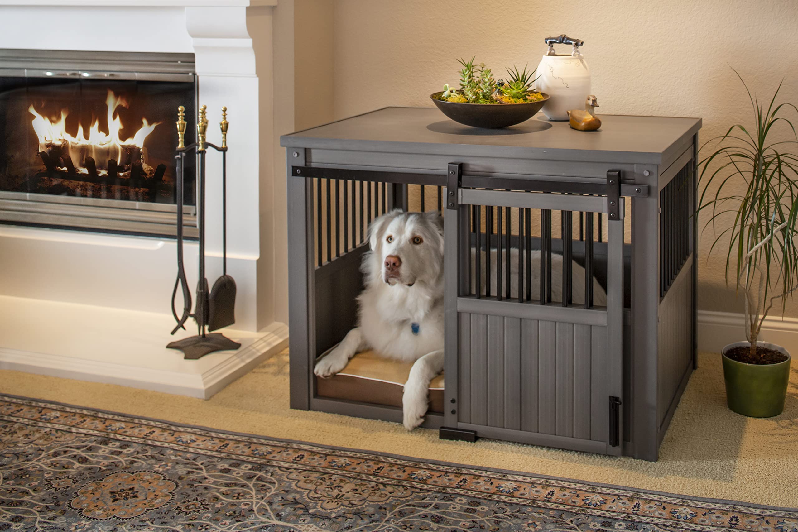 【pet】Homestead Sliding Barn Door Furniture Style Dog Crate - Antique White, Extra Large