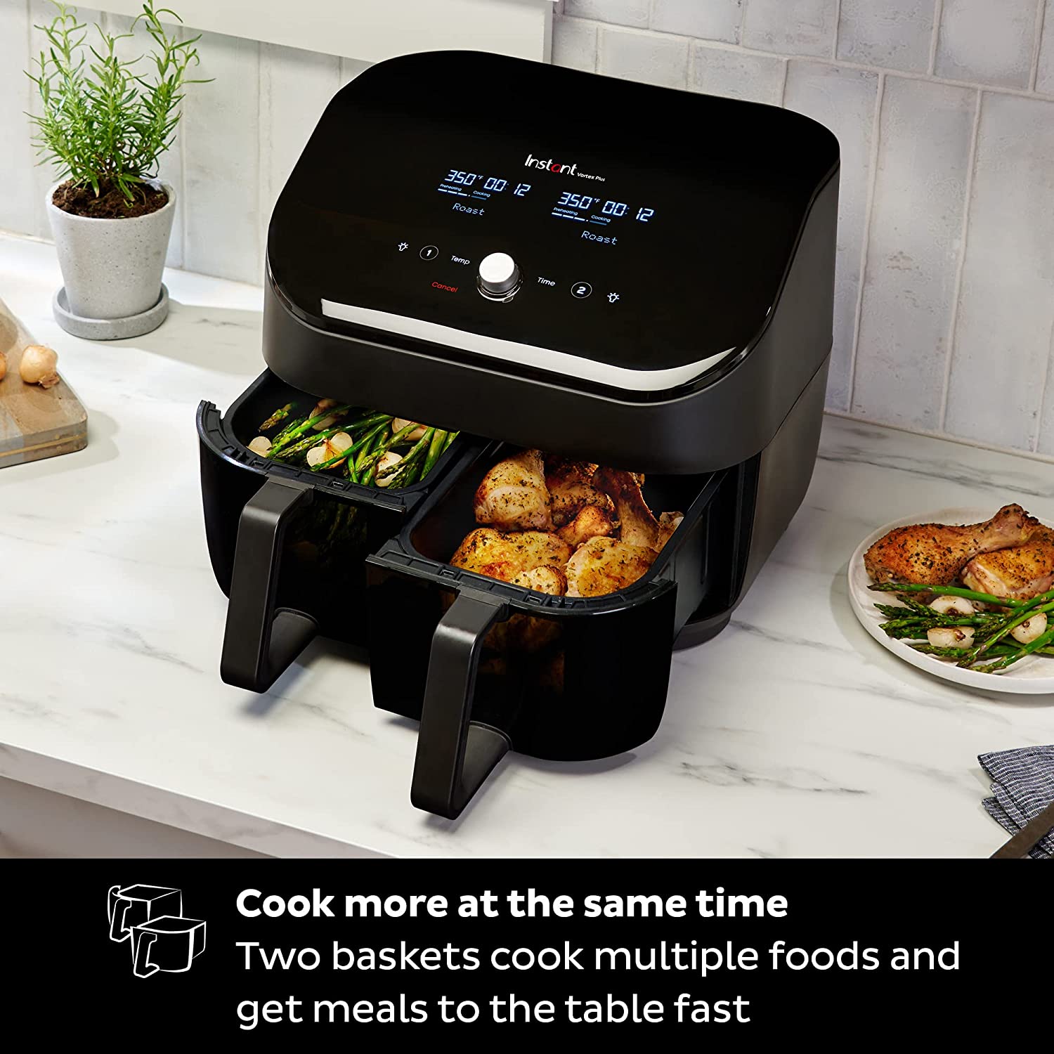 Instant Vortex Plus XL 8-quart Dual Basket Air Fryer Oven, From the Makers of Instant Pot, 2 Independent Frying Baskets, ClearCook Windows, Dishwasher-Safe Baskets, App with over 100 Recipes