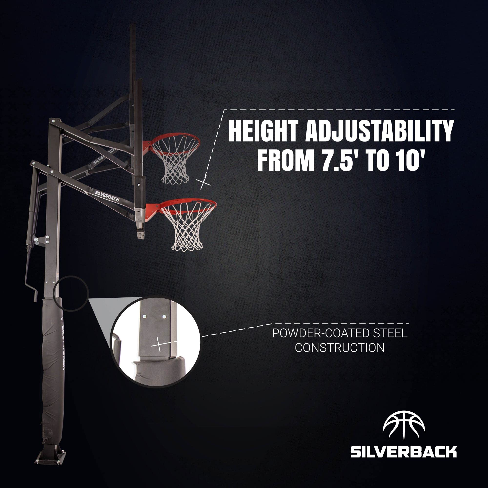 【Sports&Outdoors】Silverback In-Ground Basketball Hoop with Adjustable-Height Tempered Glass Basketball Goal Backboard