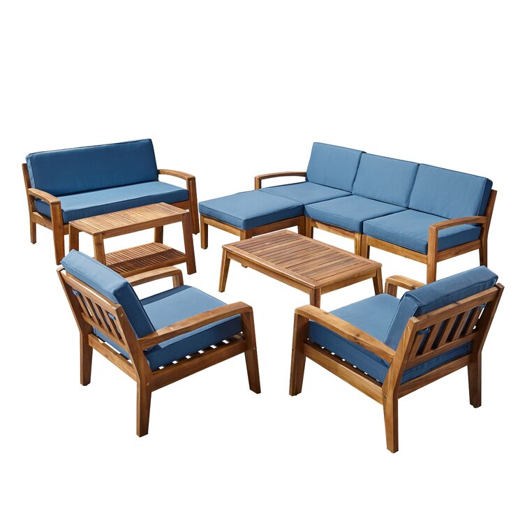 【Home&Garden】Bellevue Solid Wood 7 - Person Seating Group with Cushions