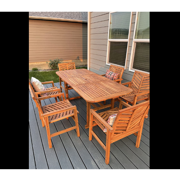 【Furniture】【BS】6 Person Outdoor Wooden V-Shaped Patio Furniture Dining Table Set Extendable Table and Chairs, 7 Pieces
