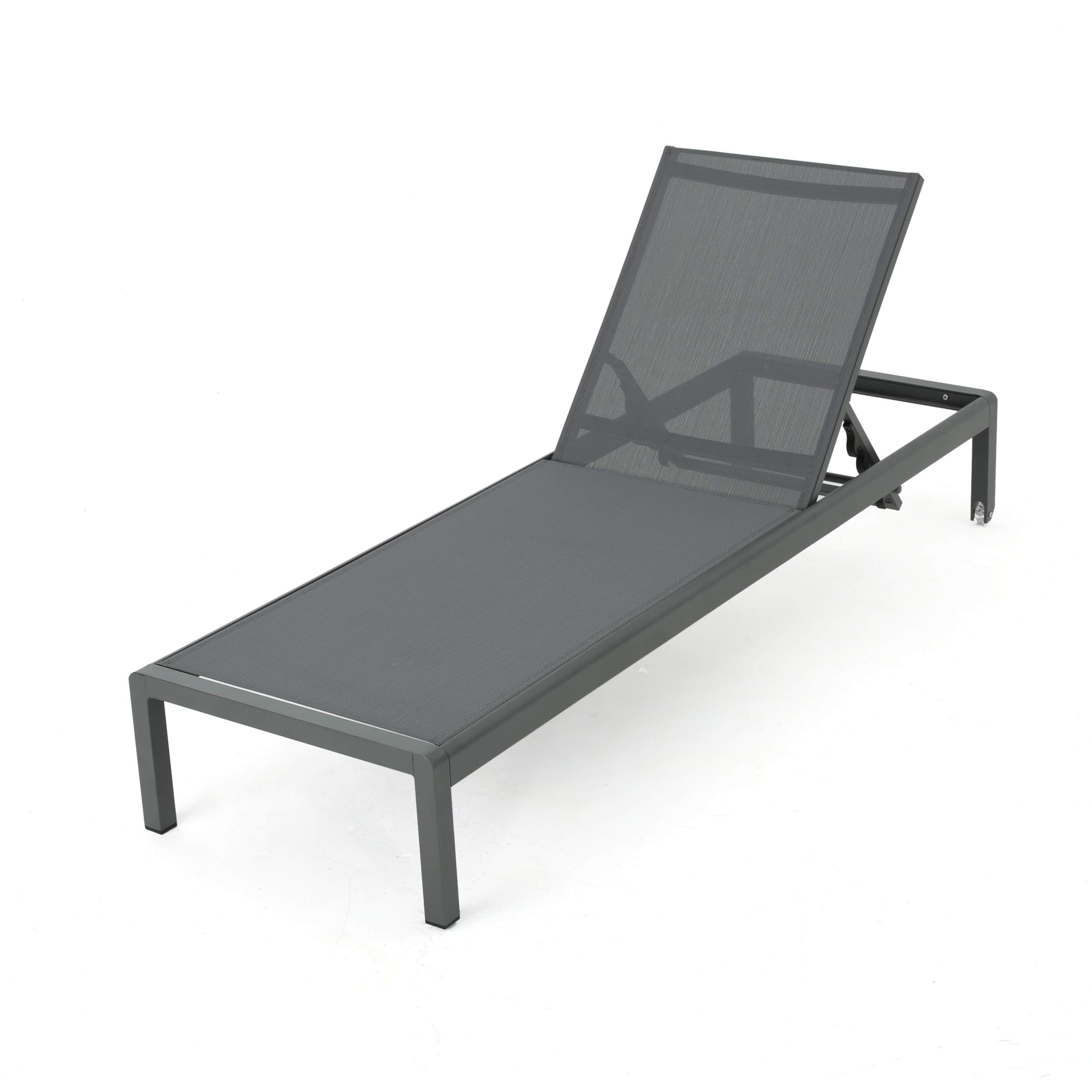 【Home&Garden】Coral Bay Outdoor Aluminum Chaise Lounges with Mesh Seat, 4-Pcs Set, Grey  Dark Grey