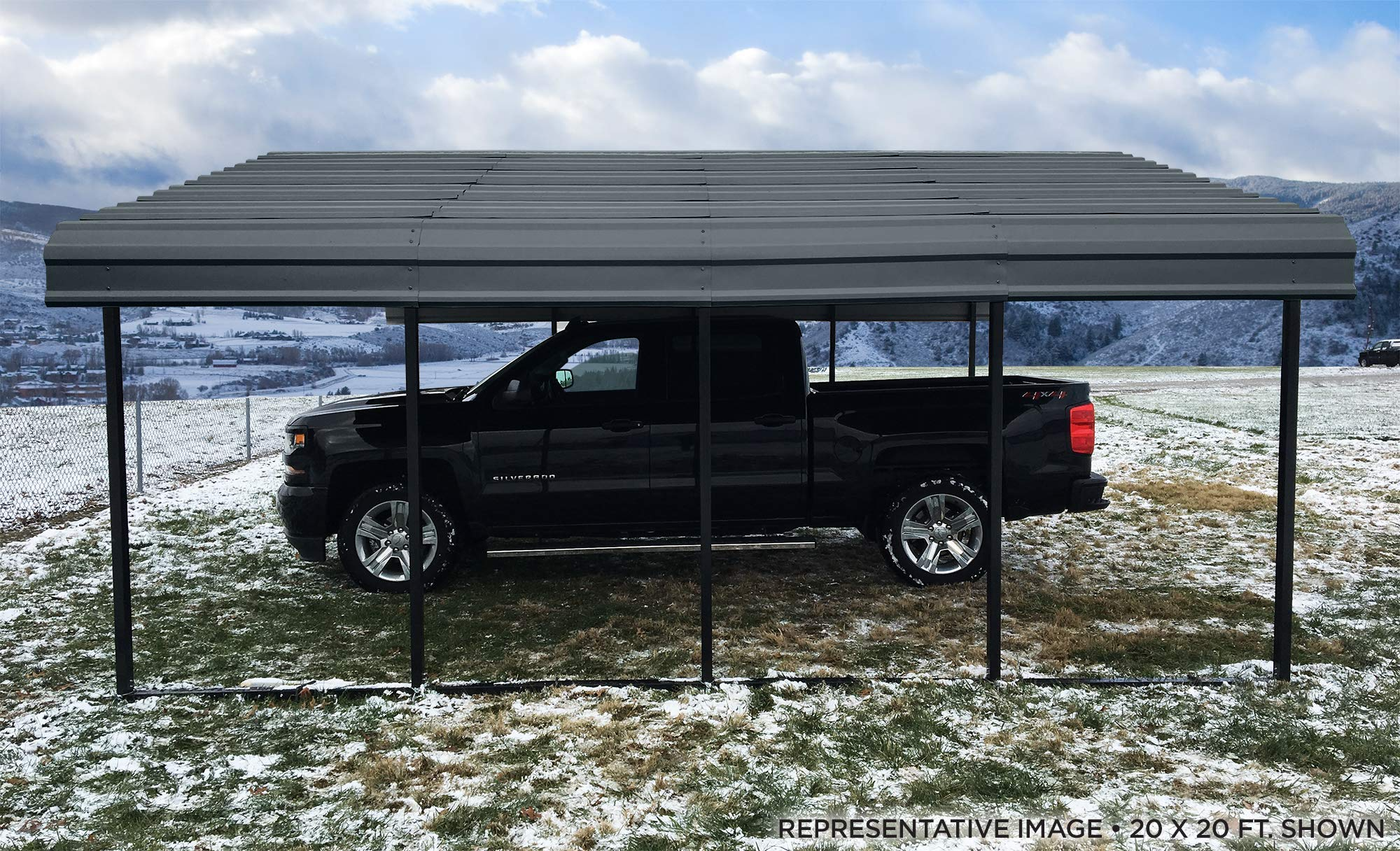 【Home&Garden】20' x 20' 29-Gauge Metal Carport with Steel Roof Panels, 20' x 20' x 7', Charcoal