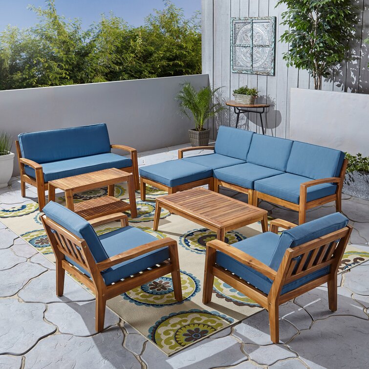 【Home&Garden】Bellevue Solid Wood 7 - Person Seating Group with Cushions