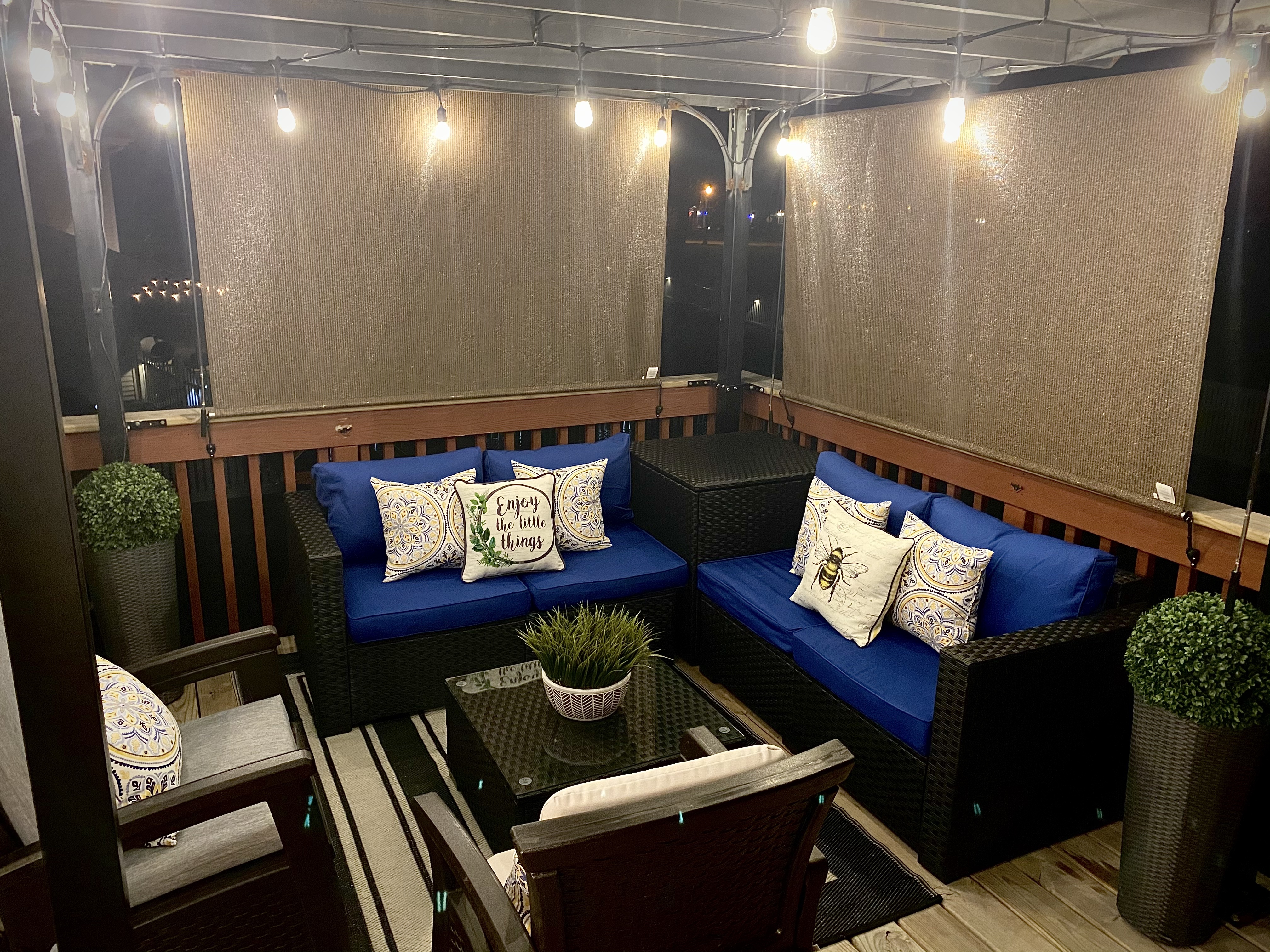 【Furniture】Outdoor PE Wicker Furniture Set 4 Piece Patio Black Rattan Sectional Loveseat Couch Set Conversation Sofa