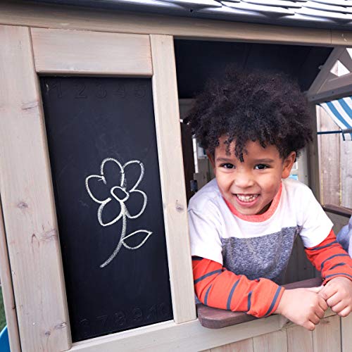 【Baby&Kids】Wooden Outdoor Playhouse, Ringing Doorbell, Mailbox and Awning, Gift for Ages 3-10