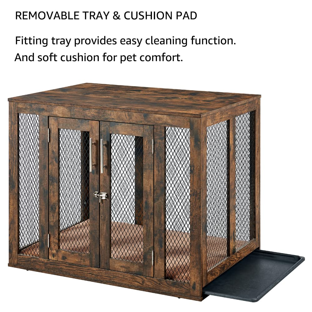 【Pet】Furniture Style Dog Crate with Cushion & Tray, Mesh Dog Kennels, End Table Dog House