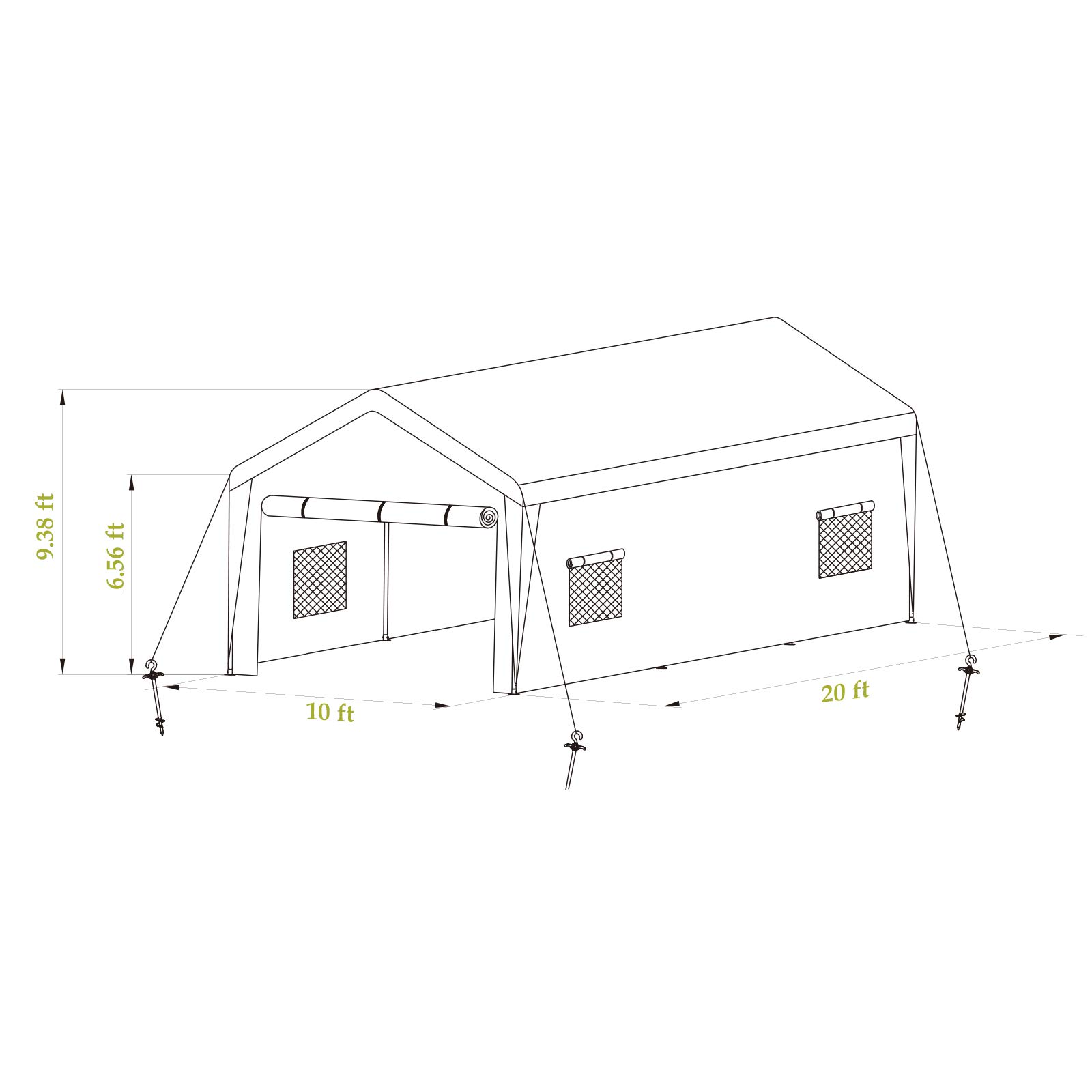 【Home&Garden】10x20ft Heavy Duty Carport, Portable Garage for Auto, Boat Market stall, Car Tent Windows, Beige