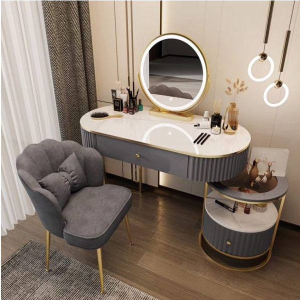 【Furniture】Cosmetic Dressing Table with Mirror, Bedroom Dressing Table Stool Cover, Dressing Table Set