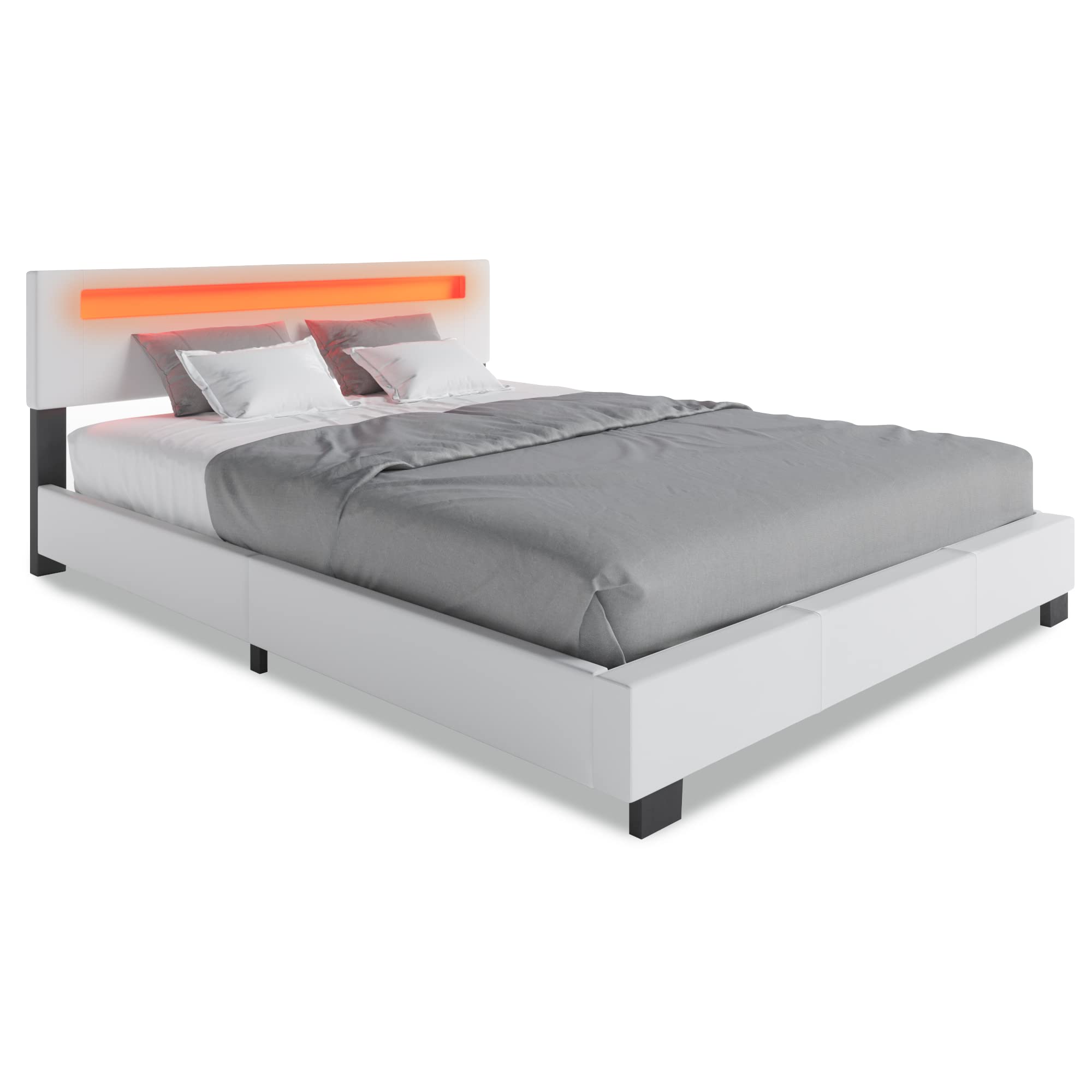 【Furniture】Pezzolla LED Bed Frame King Size - Contemporary Modern Low Profile Platform Bed with 16 Colors LED