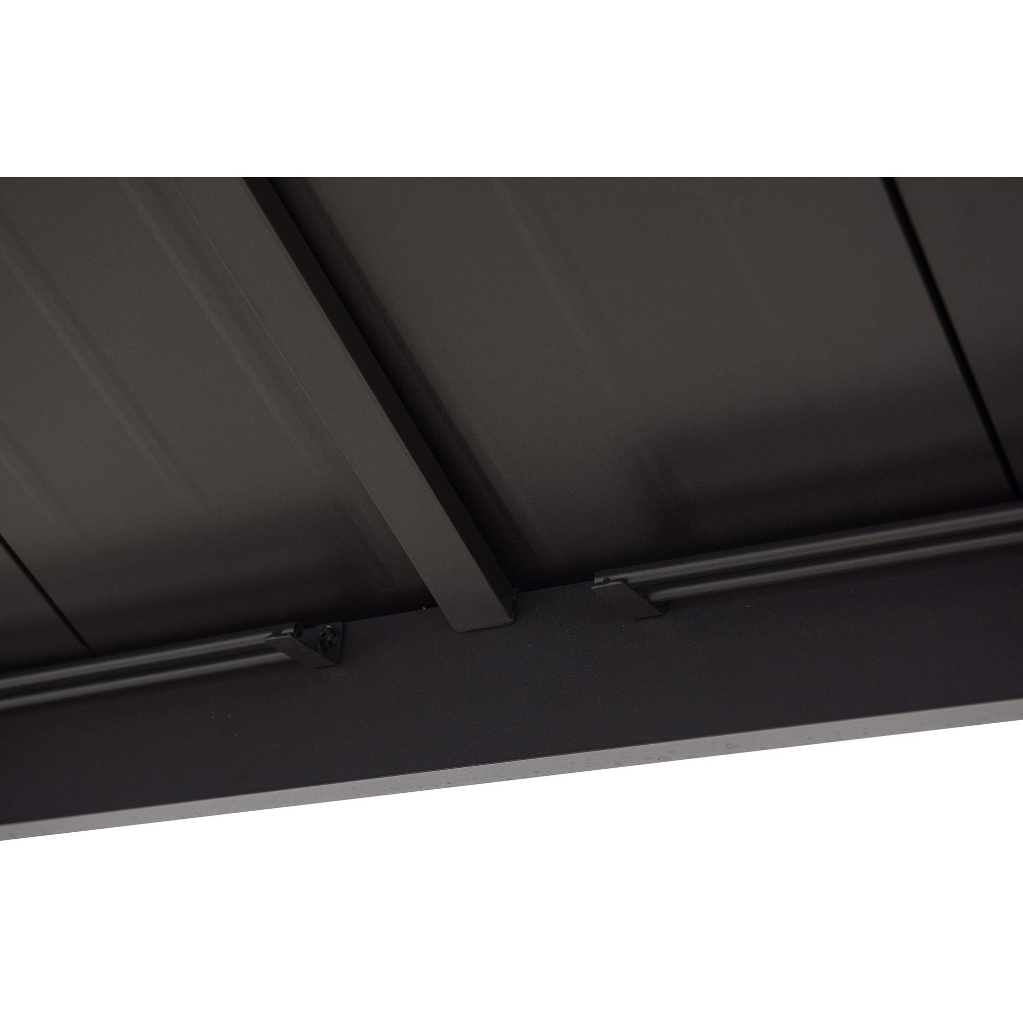 【Gazebo】10.5x12.5 ft. Outdoor Patio Black Steel Frame Hardtop Gazebo with 2-Tier Steel Roof & Mesh Netting