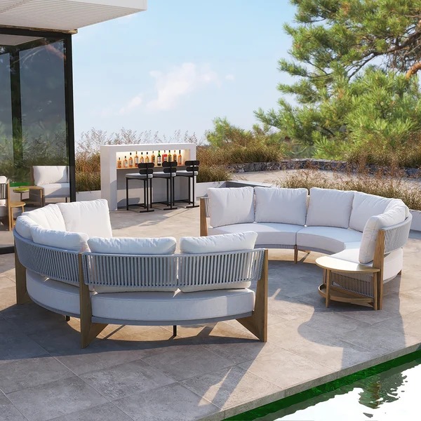  8 Pieces Farmhouse CurvedModular Outdoor PatioSectional Sofa Set withCoffee Table.