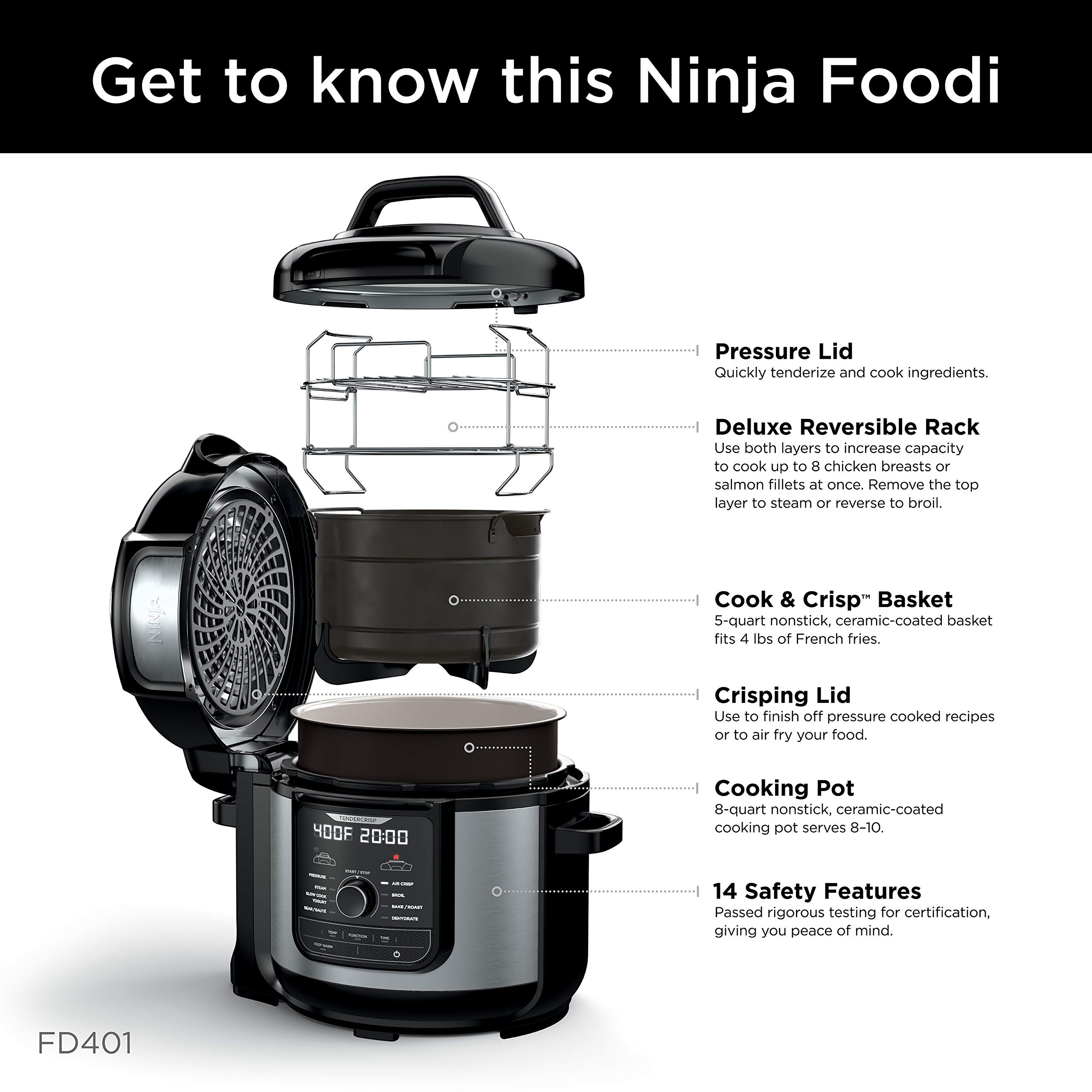 【Appliances】Ninja FD401 Foodi 12-in-1 Deluxe XL 8 qt. Pressure Cooker & Air Fryer that Steams, Slow Cooks, Sears