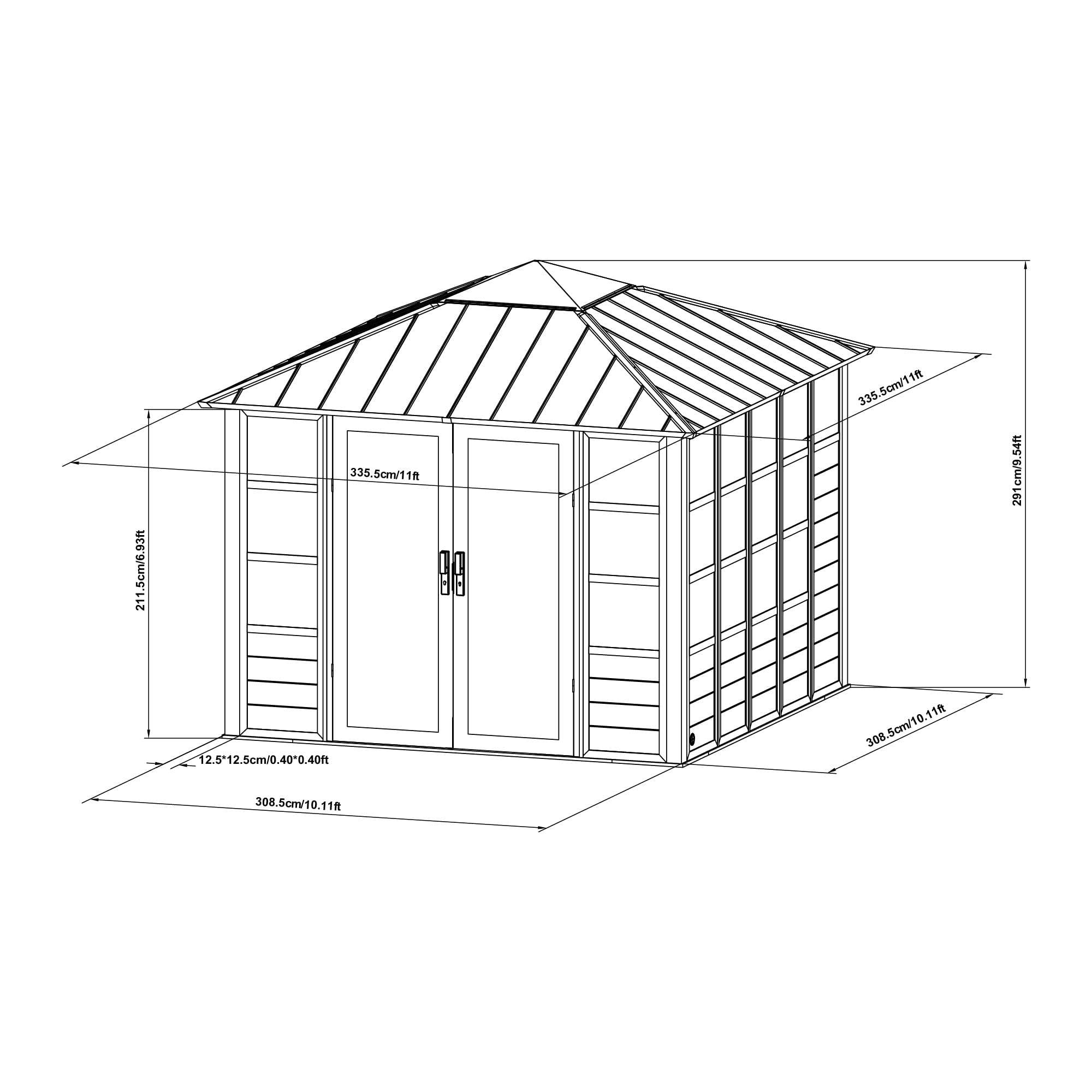 【Home&Garden】11x11 Multipurpose Studio/Hot Tub Shelter with Steel & Polycarbonate Hardtop & Mute Lock Doors