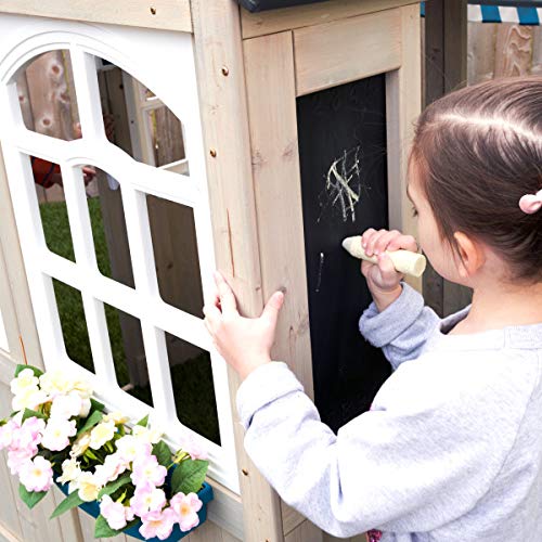 【Baby&Kids】Wooden Outdoor Playhouse, Ringing Doorbell, Mailbox and Awning, Gift for Ages 3-10