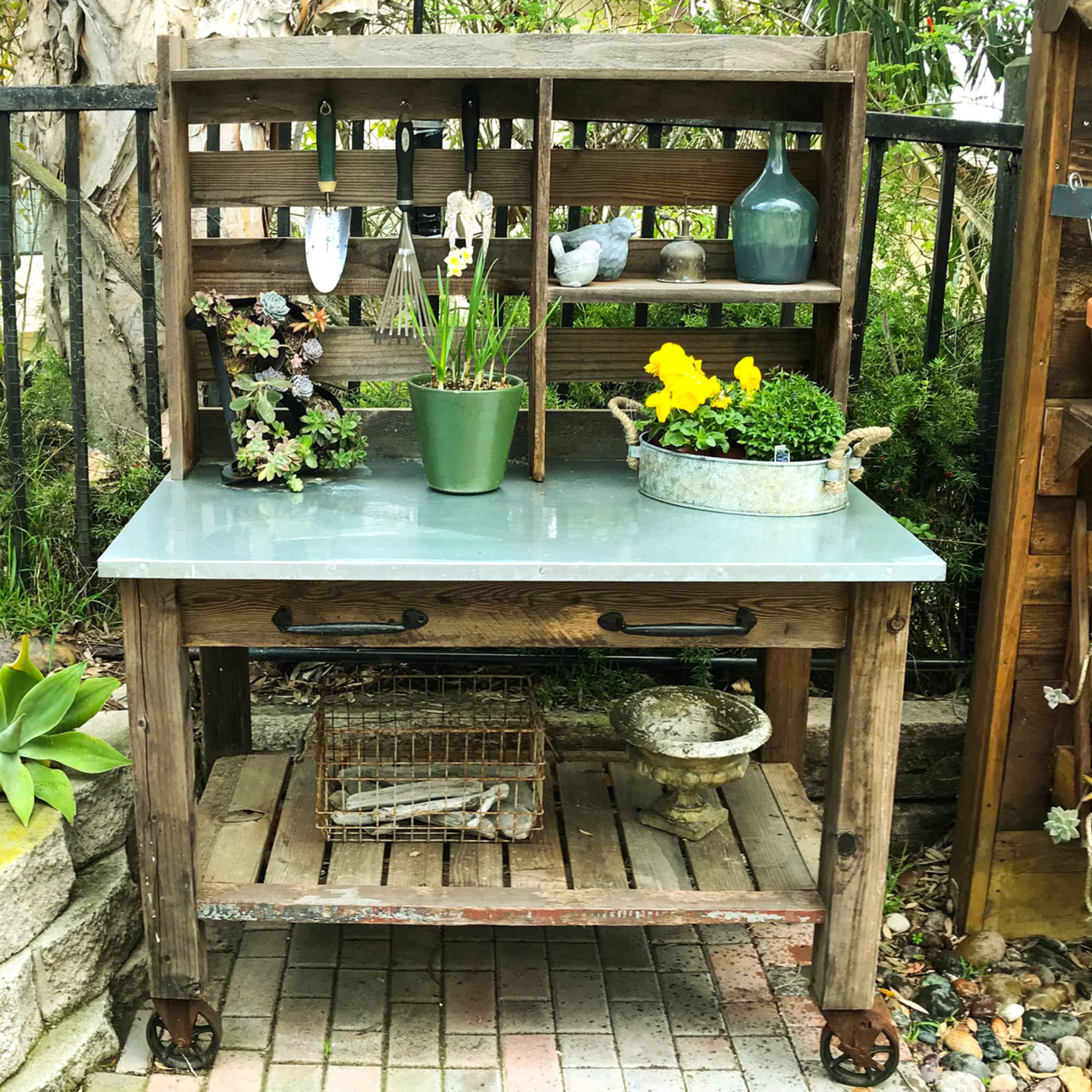 【Home&Garden】Potting Bench with Hardware Hooks & Towel Bar - Buffet Table Island Workbench