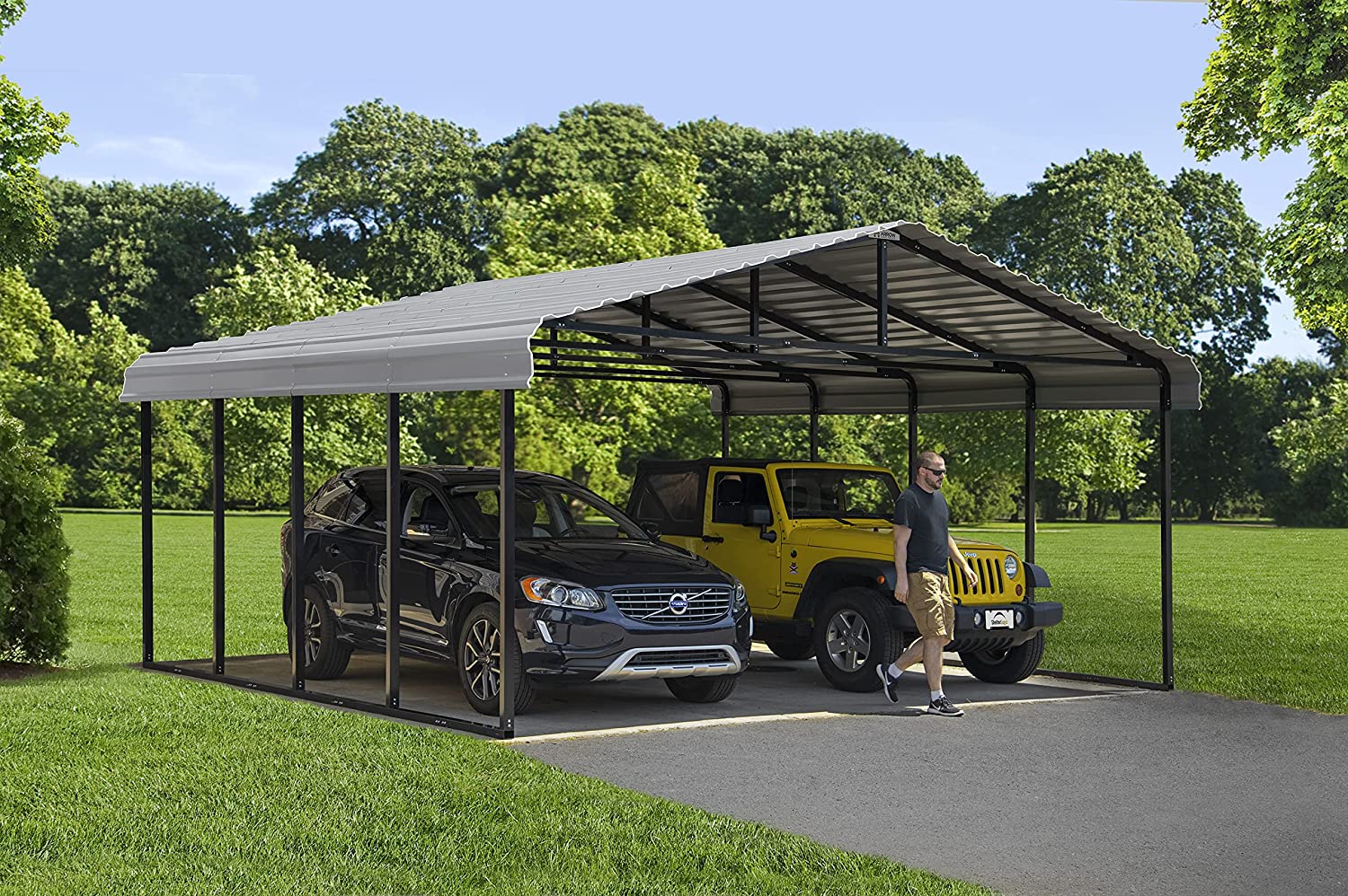 【Home&Garden】20' x 20' 29-Gauge Metal Carport with Steel Roof Panels, 20' x 20' x 7', Charcoal