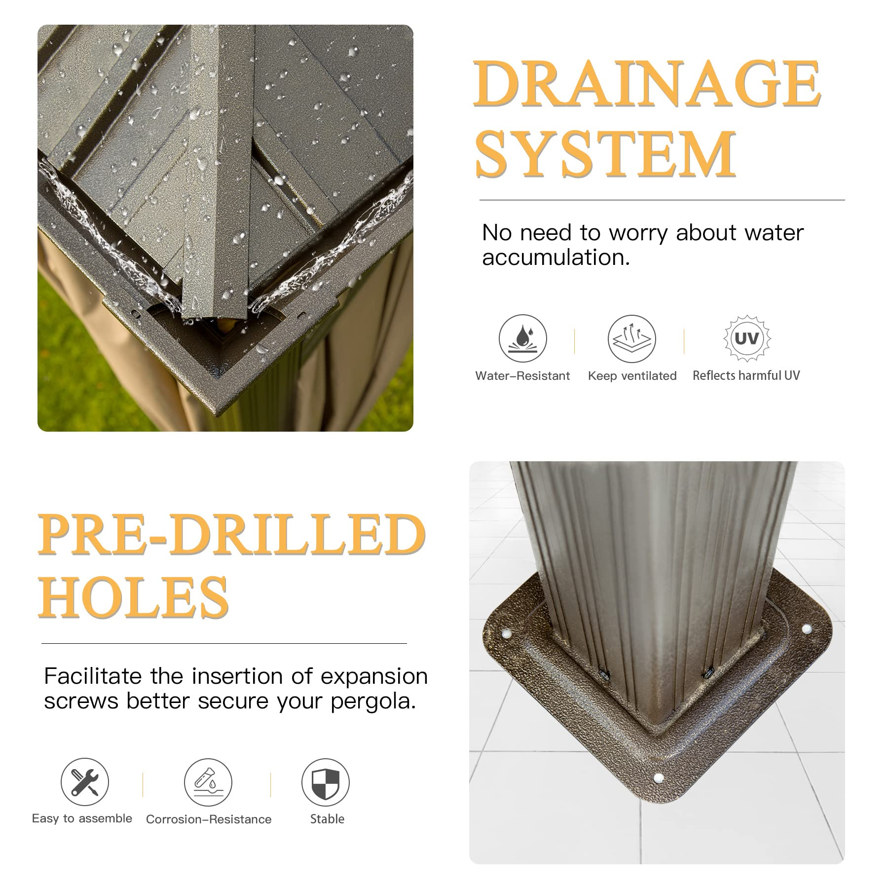 【Gazebo】10x12 Hardtop Gazebo Outdoor Aluminum Gazebos Grill with Galvanized Steel Double Canopy