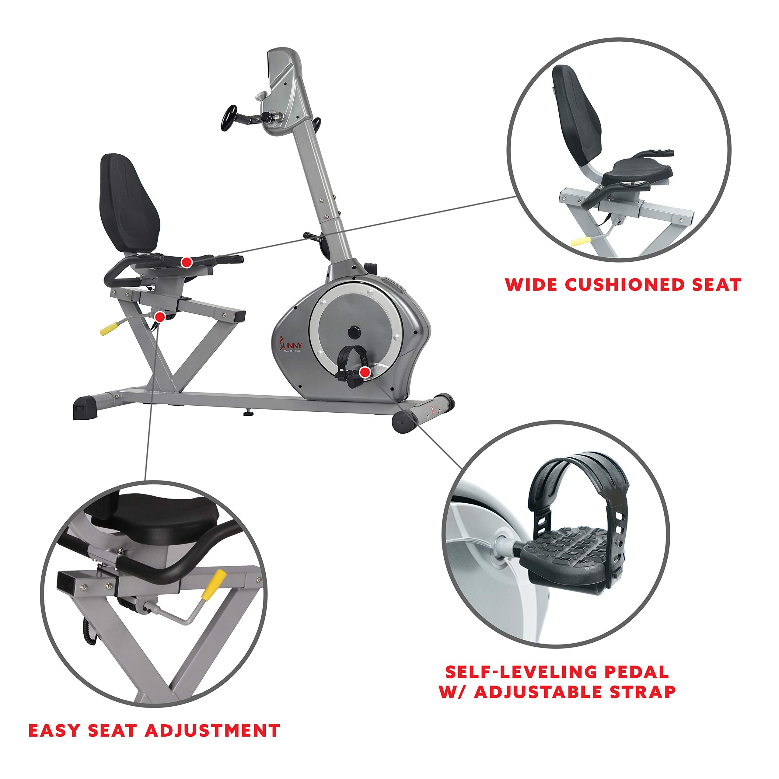 【Sports&Outdoors】Sunny Health & Fitness Recumbent Bike SF-RB4631 with Arm Exerciser, 350lb, Gray