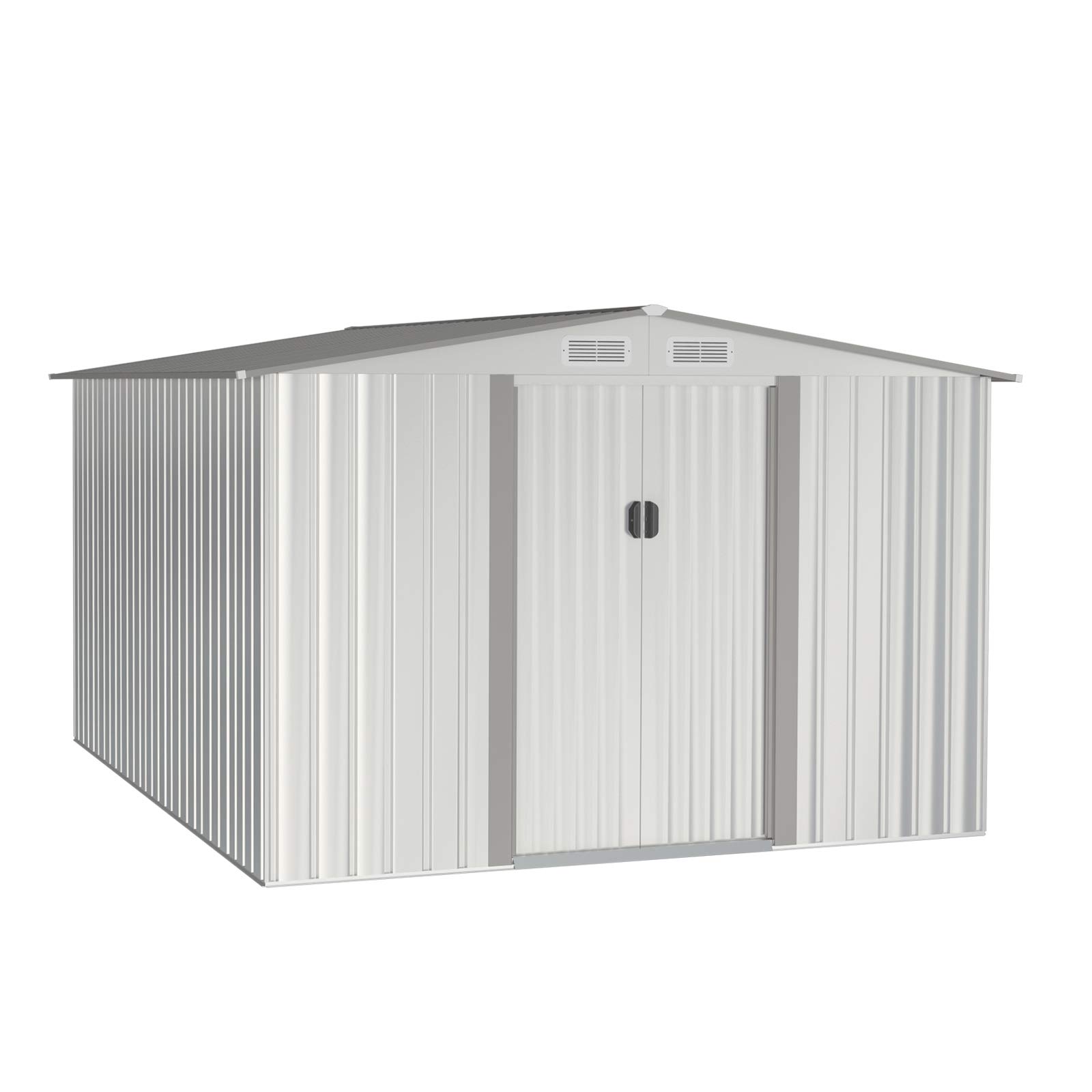 Keter Factor 8x10ft Outdoor Resin Storage Shed with Pitched Roof and Double Locking Doors, Outdoor Shed for Backyard Garden Patio Lawn, 3 Colors《NO8》