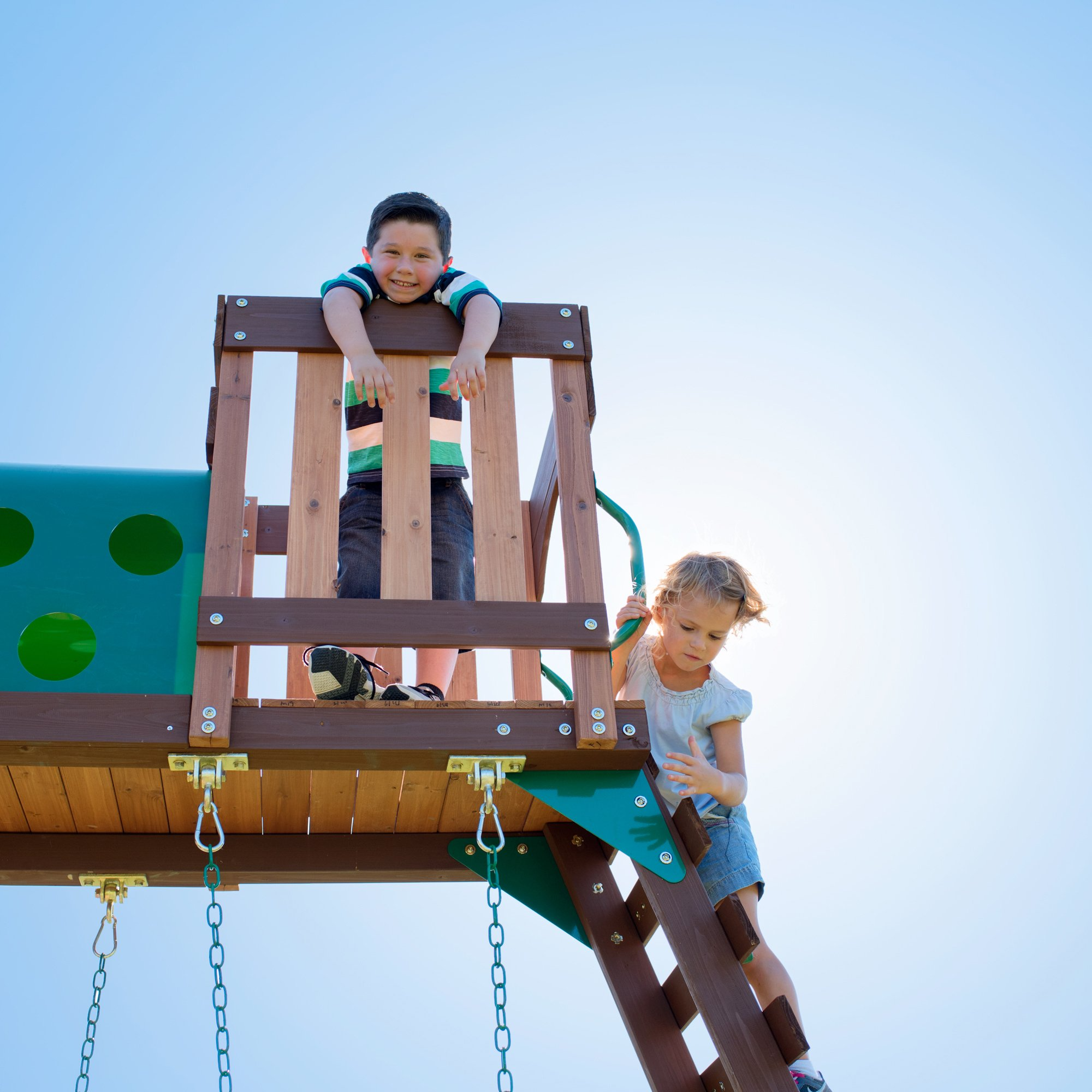 【Baby&Kids】Woodridge Elite All Cedar Wood Swing Set, Upper and Lower Deck, Sandbox, Vented Tunnel