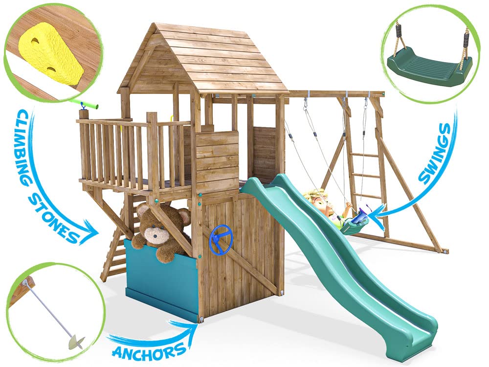 【Baby&Kids】Wooden Playhouse Climbing Frame Childrens Outdoor Play Tower Monkey Bar Swing Set