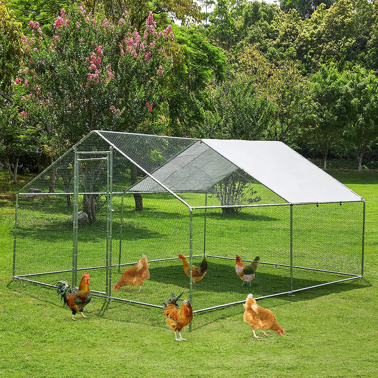 【Home&Garden】Extra Large Metal Chicken Coop Walkin Poultry Cage Rabbits Habitat Cage(19.6'Lx9.8'Wx6.5'H)