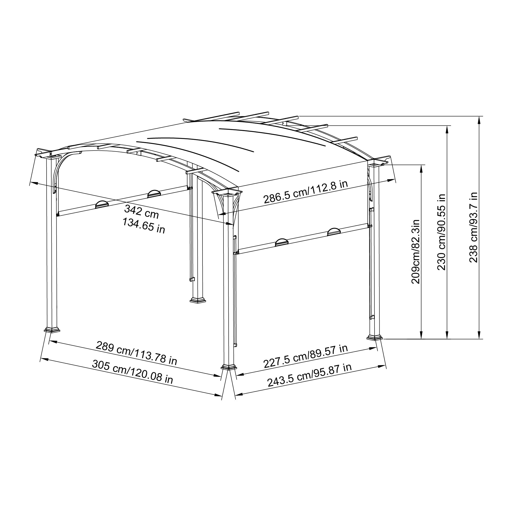 【Home&Garden】【BS】9.5x11 Steel Arched Pergola with 2-Tone Adjustable Shade, Tan & Brown