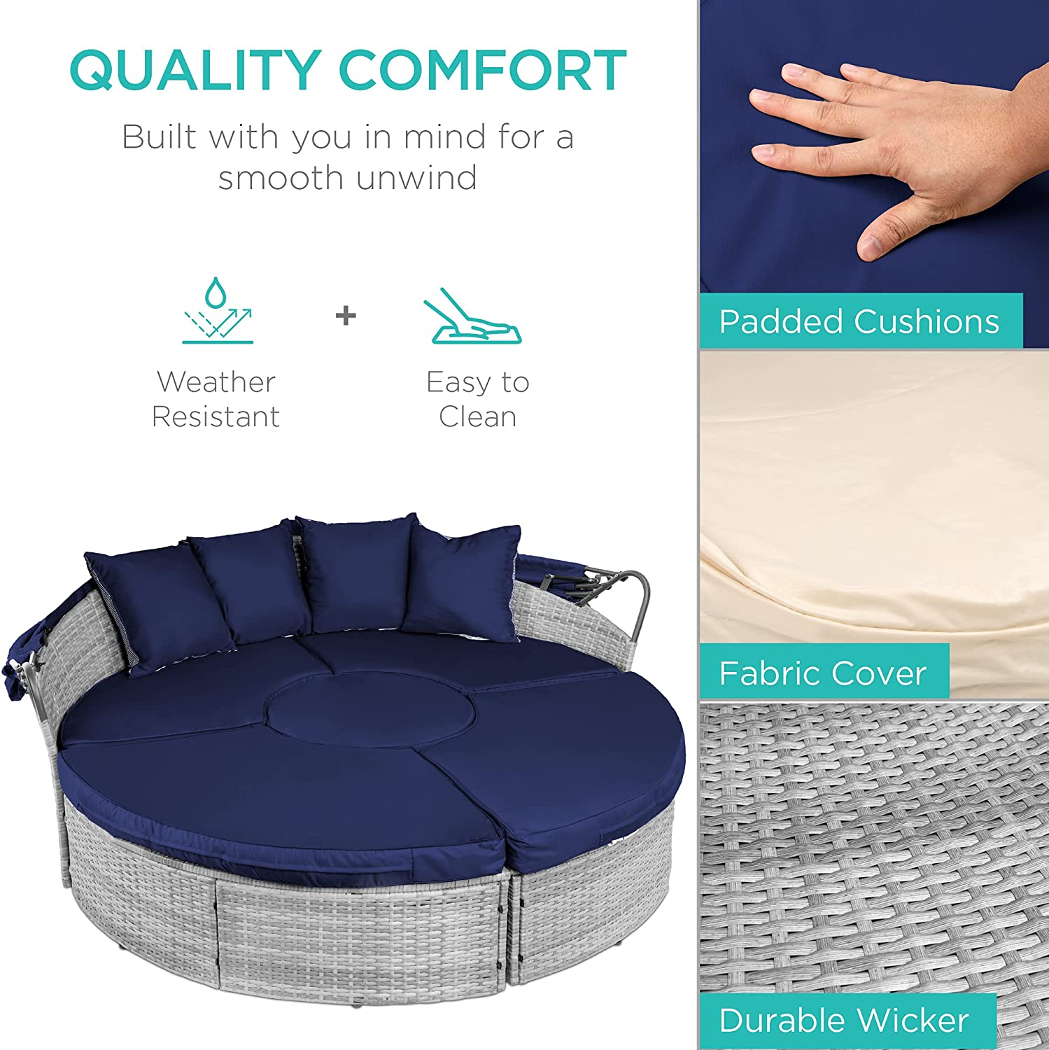 Best Choice Products 5-Piece Modular Patio Wicker Daybed Sectional Conversation Lounger Set w/ 2-in-1 Setup